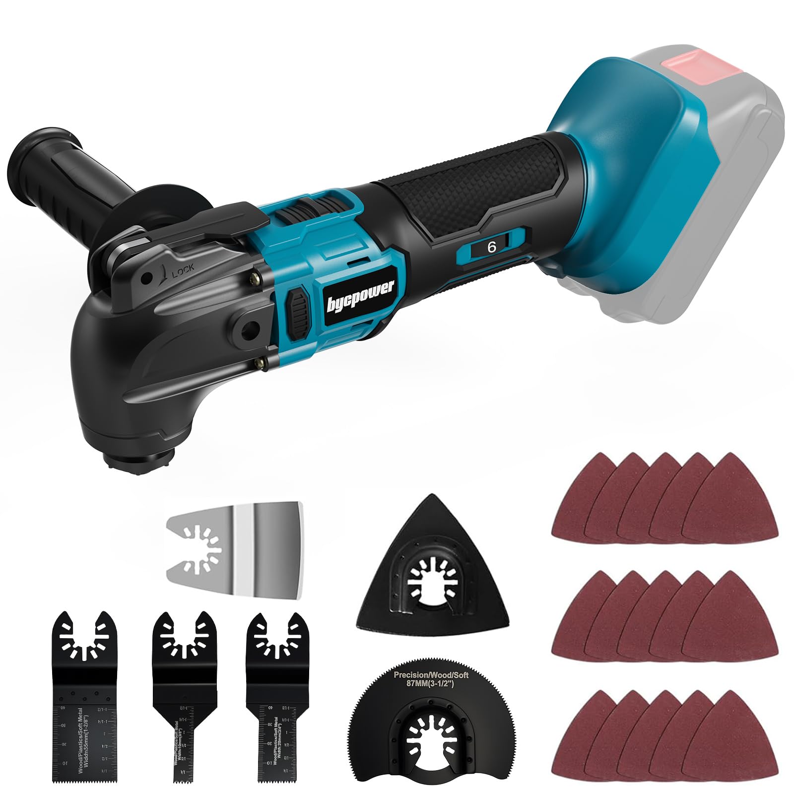 Multifunktionswerkzeug Akku, Oszillationswerkzeug kompatibel mit Makita 18V, 6 Variable Geschwindigkeiten Multitool, 23 Zubehör, für Schneiden, Schleifen, Schaben(Ohne Batterie)