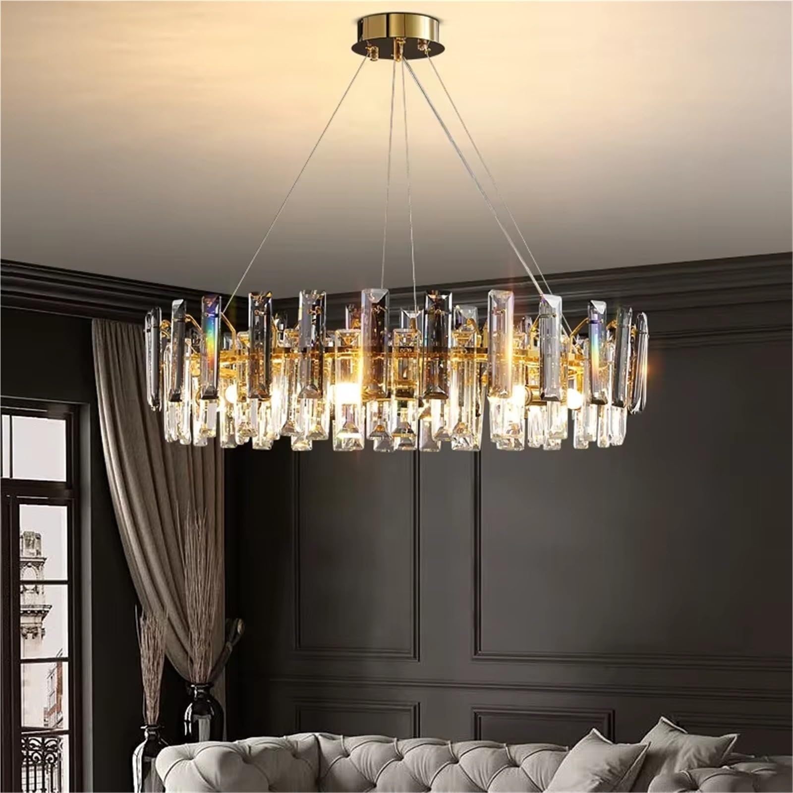 ASerZenith Nordic Luxury Crystal Chandeliers For Living Room Dining Room Hotel Lamps Led Pendant Ceiling Lamp Lights Decor Fixture,Naturallight 4000K-Round58Cm
