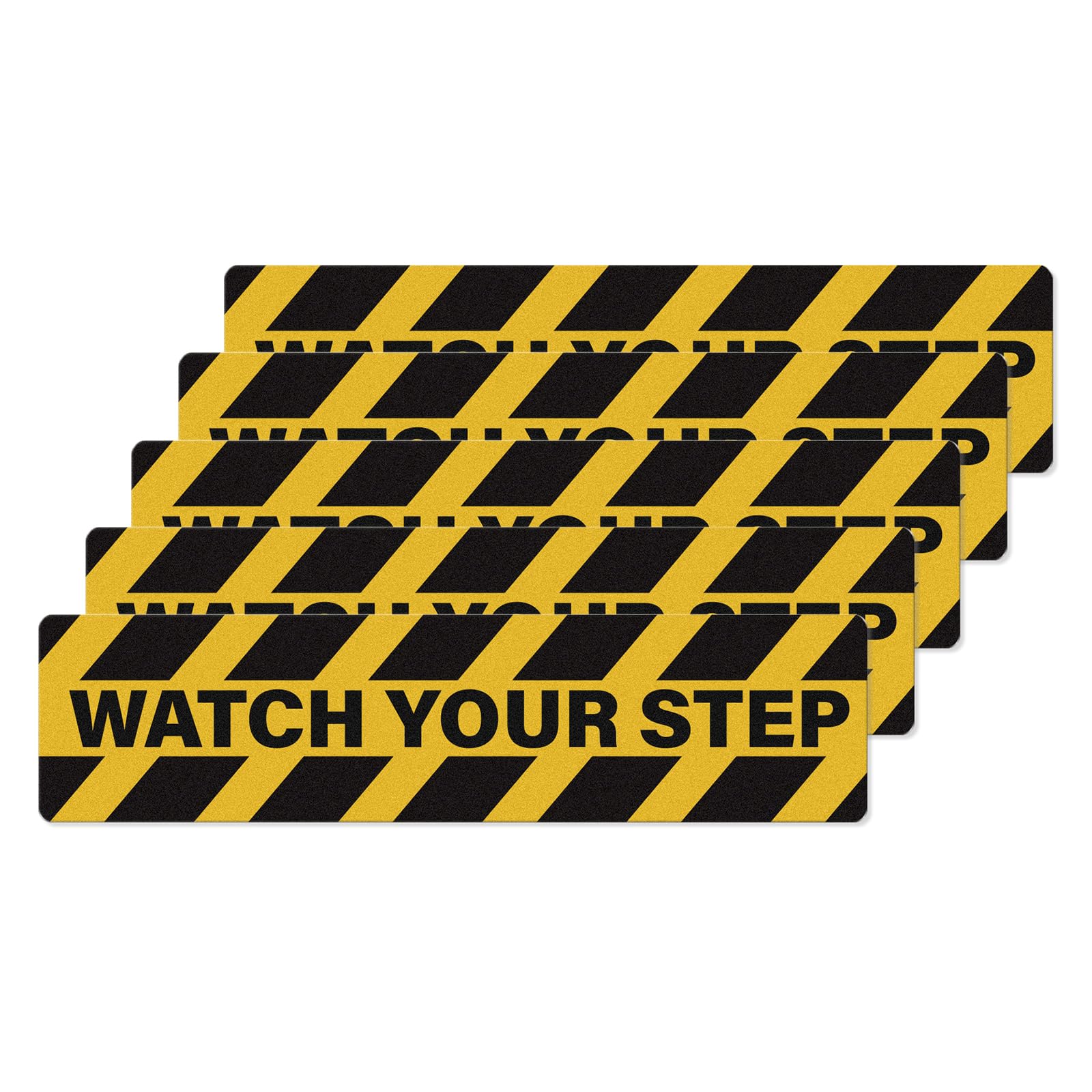 Watch Your Step Stickers Self Adhesive Vinyl 600 × 150 mm (23.4 × 5.85 Inch) Warning Tape Anti Slip Safety Signs Caution Wet Floor Decals for Office Workplace Home Pack of 5