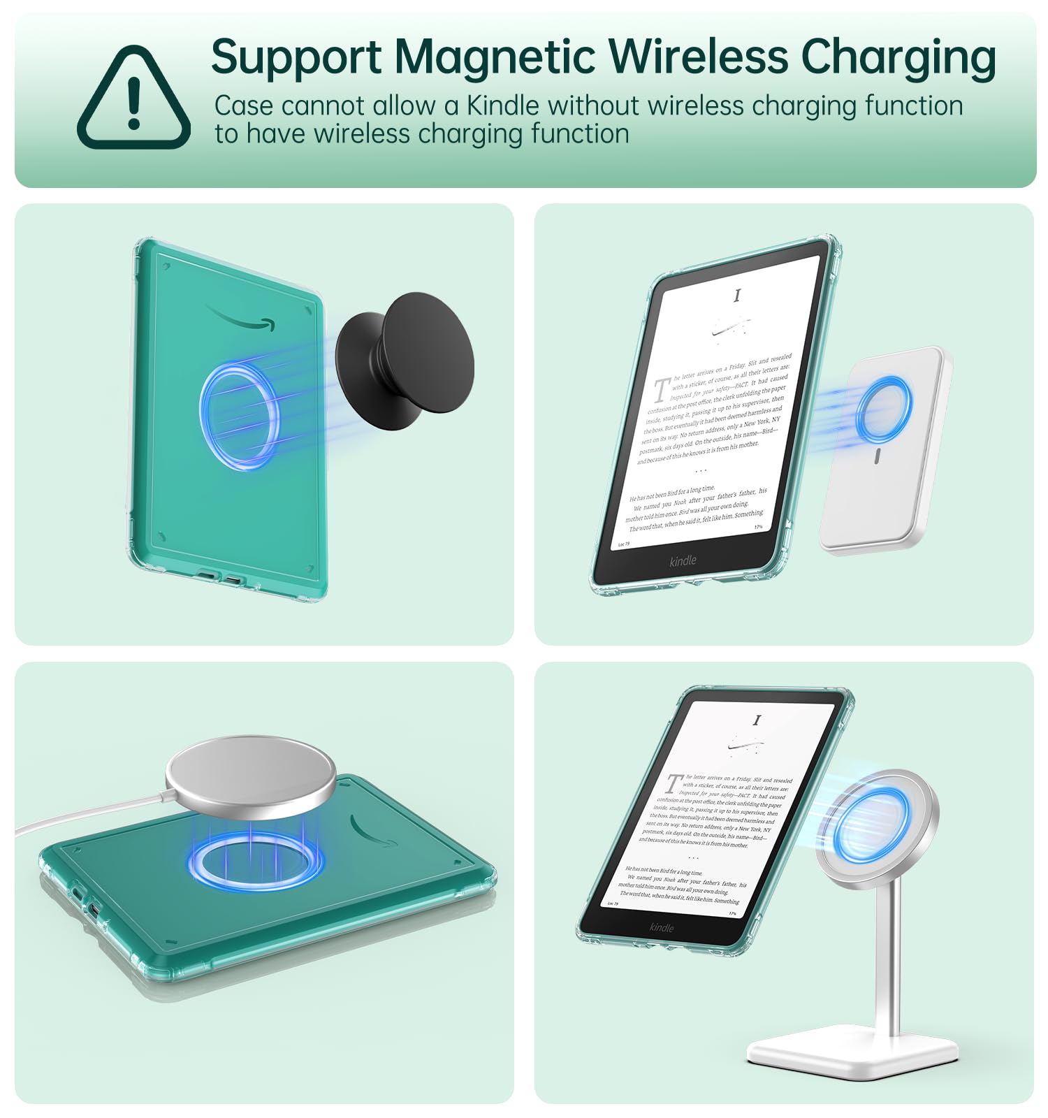 MoKo Coque Pivotante à 360° pour 7" Kindle Paperwhite 12e Gén 2024&Kindle Colorsoft 2024/2025, Étui Protection à Dos Clair Magnétique Détachable avec Support Réglable et Auto Réveil/Sommeil, Vert Jade