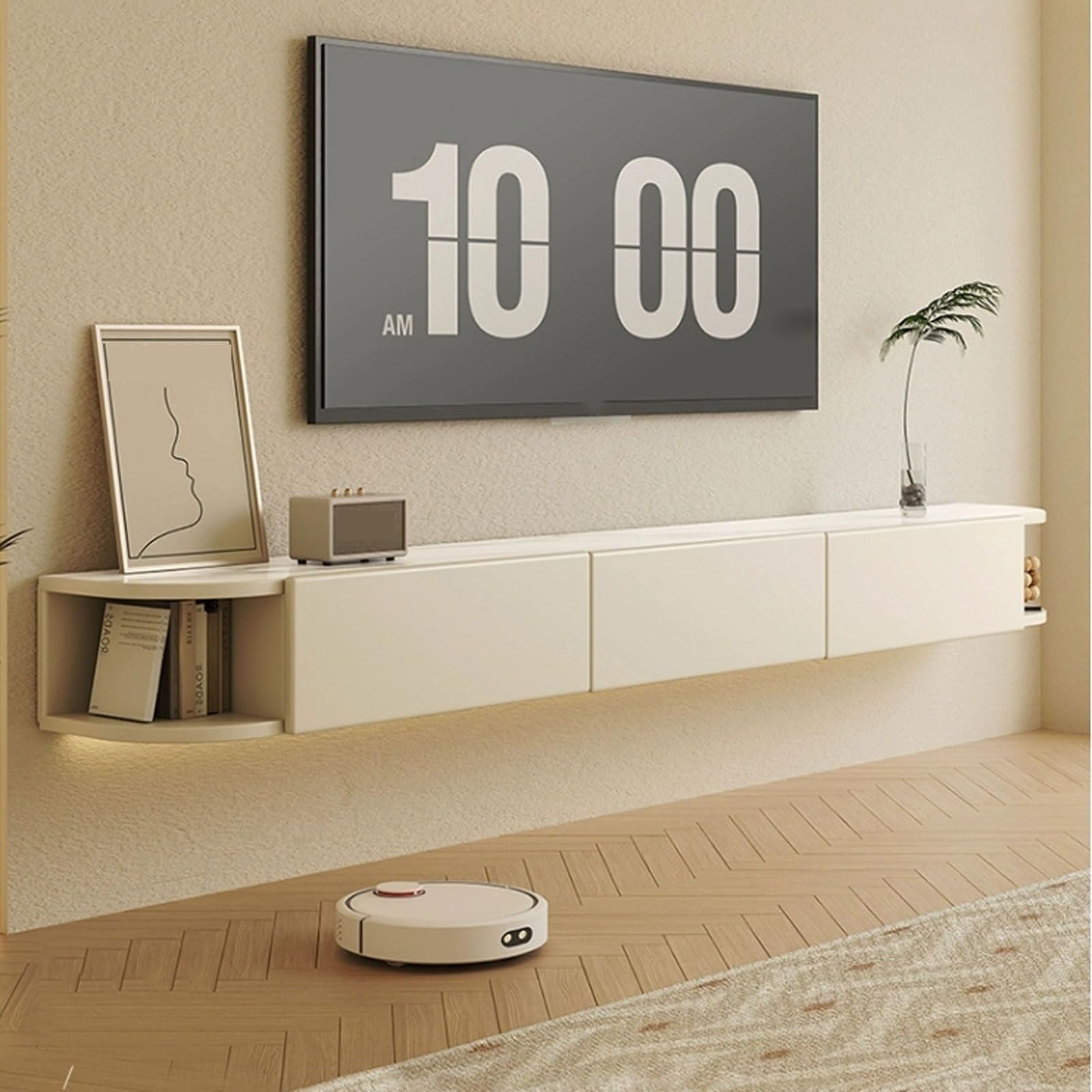 Mueble de TV flotante de 86.6 pulgadas montado en la pared, estante de pared flotante, centro de entretenimiento flotante con gabinete de almacenamiento, consola de medios de pared