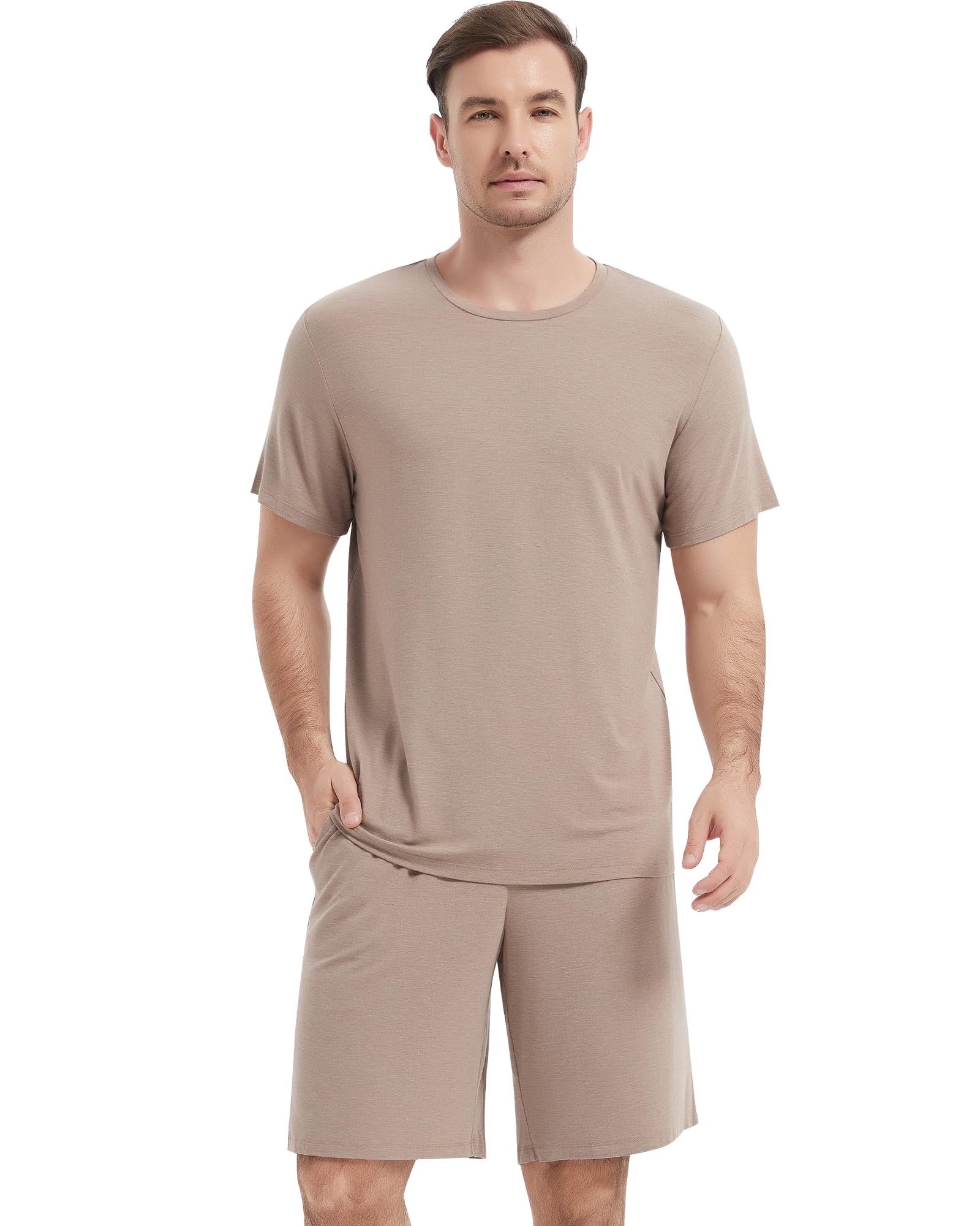 NACHILA Men's Pajamas-Viscose Made from Bamboo Short Sleeve Sleep Shirt and Pajama Shorts Set Cool Sleepwear with Pockets