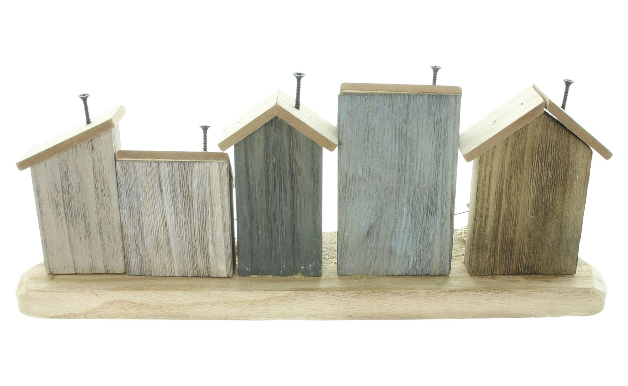 Dekohäuser Strandpromenade, Holz, Metallnägel, Muscheln Maße: ca. 39,5 x 15 x 10,5 cm