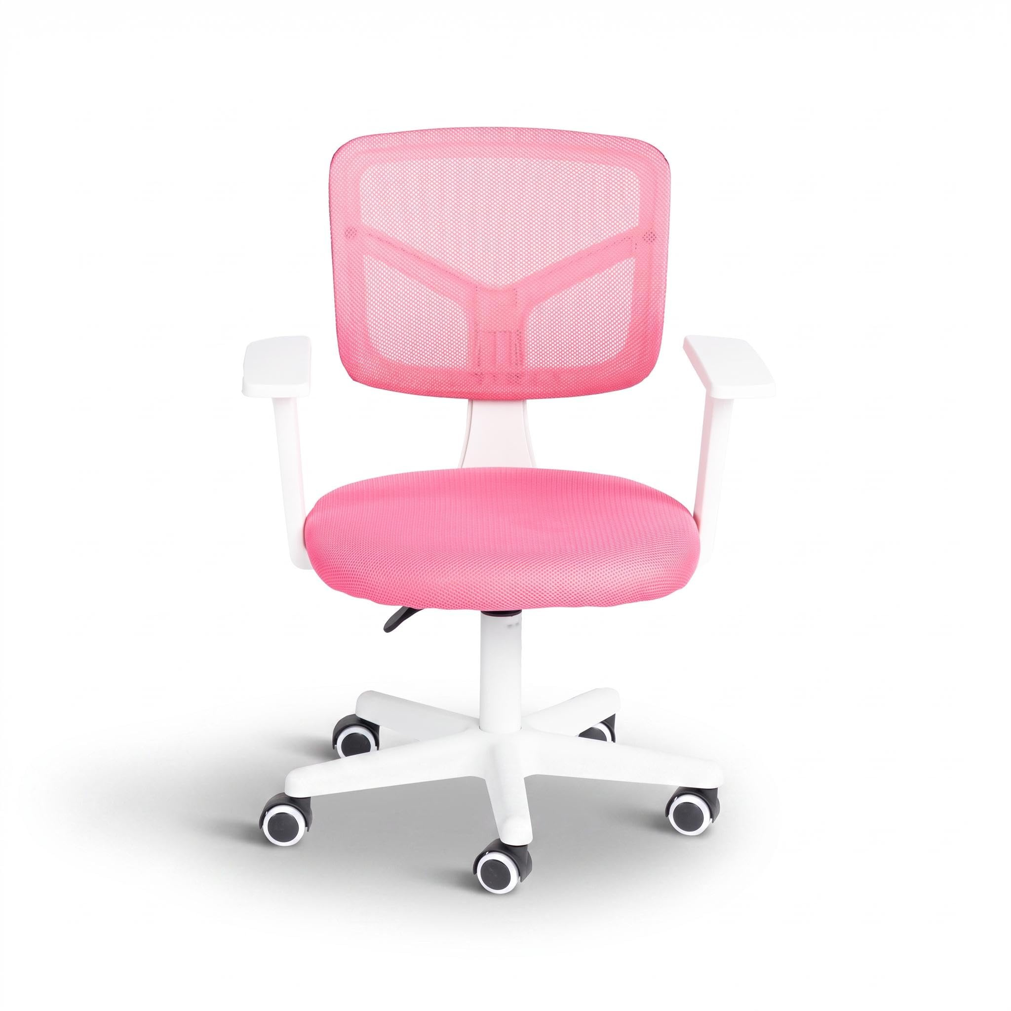 FurnitureR Chaise de Bureau pour Enfants, Chaise D'ordinateur pour Jeunes/Adolescents avec Maille Respirante, Pivotante Seat D'étude Réglable en Hauteur avec Accoudoirs, Rose 50 x 53 x 87cm