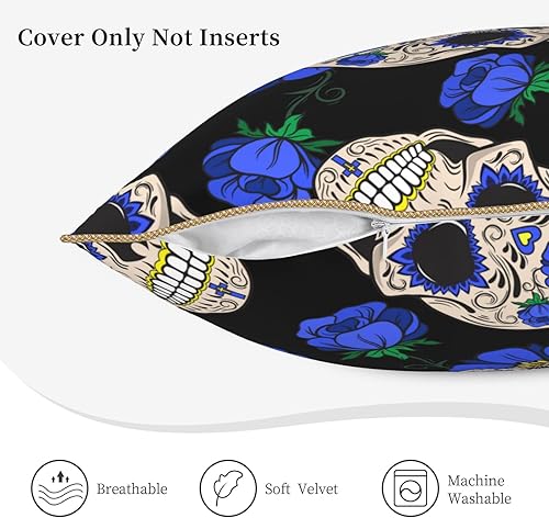 Miniatura 5 de Halloween Skulls Velvet Trimmed Pillowcase Printing Pillowcase Super Soft Pillow Cover for Chair Cushion Home Decor20 X20