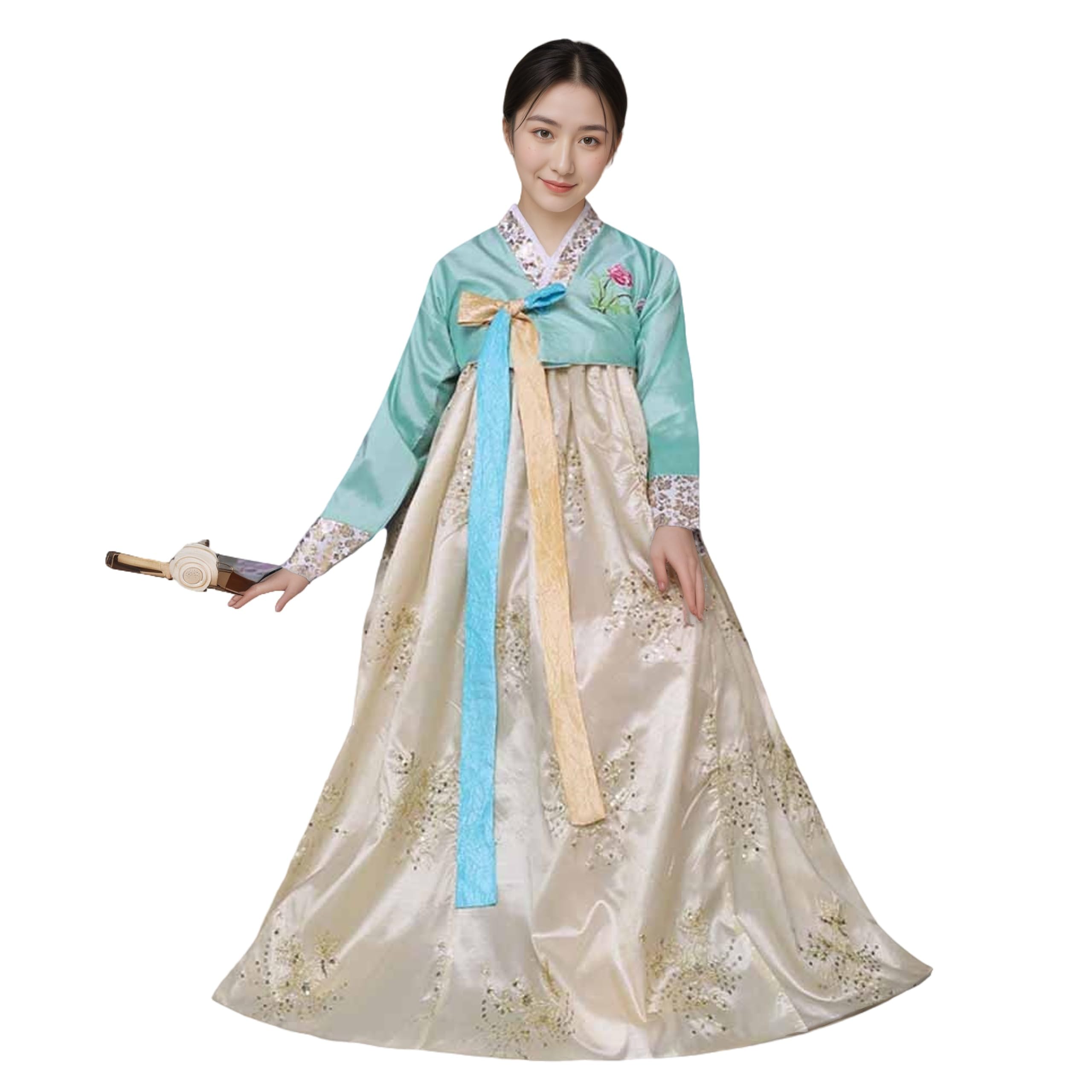 Hanbok tradicional coreano para mujer, vestido de manga larga con bordados florales