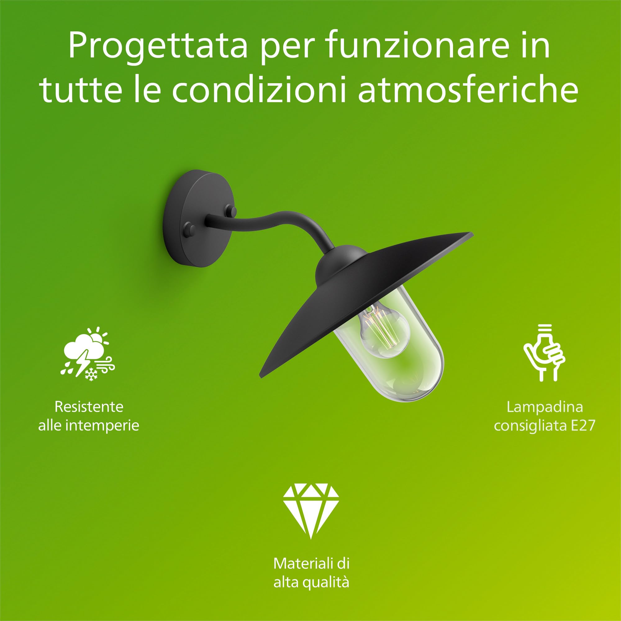 PHILIPS Hammock Applique LED, Lampada da Esterno, Resistente a Intemperie IP44, Durevole, Alluminio, Design Classico, Nero, Lampadina E27 Venduta Separatamente