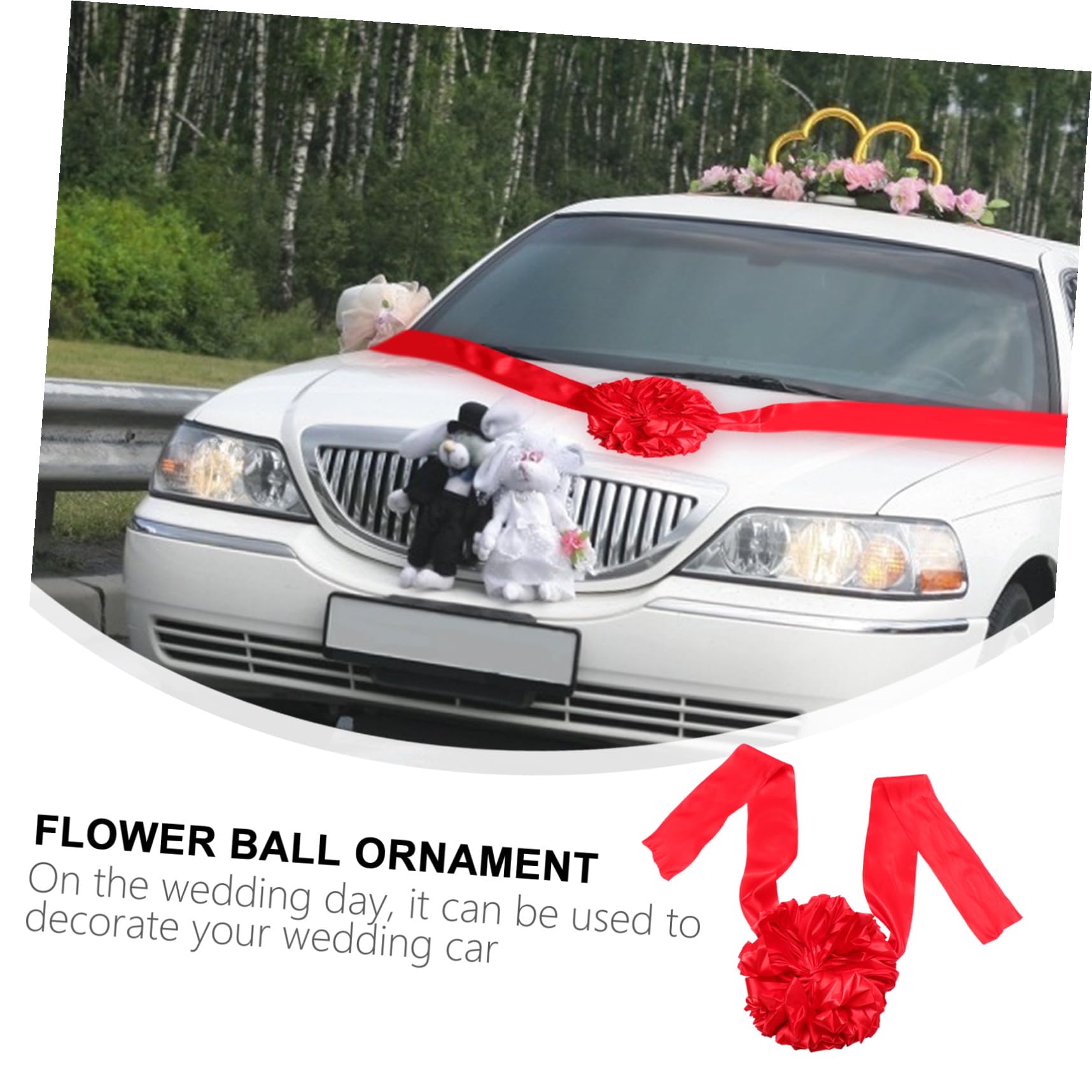 Ciieeo 2 STK Hochzeit Auto Dekoration Blumenstrauß Blumenschleifen im Hochzeitsauto Bandschneideversorgung seidenband bandfeile blumendeko Blumenball-Requisite Ornament Seidenmaterial rot