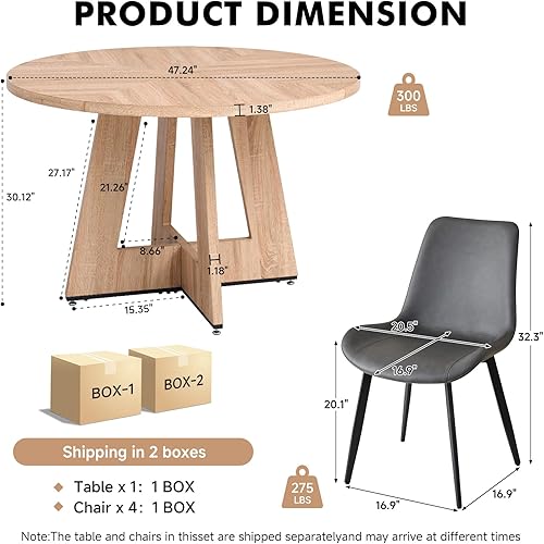 Miniatura 54 de Juego de mesa de comedor redonda para 4 personas con sillas, mesa de cocina y sillas, juego de mesa de comedor, silla moderna de mediados de siglo