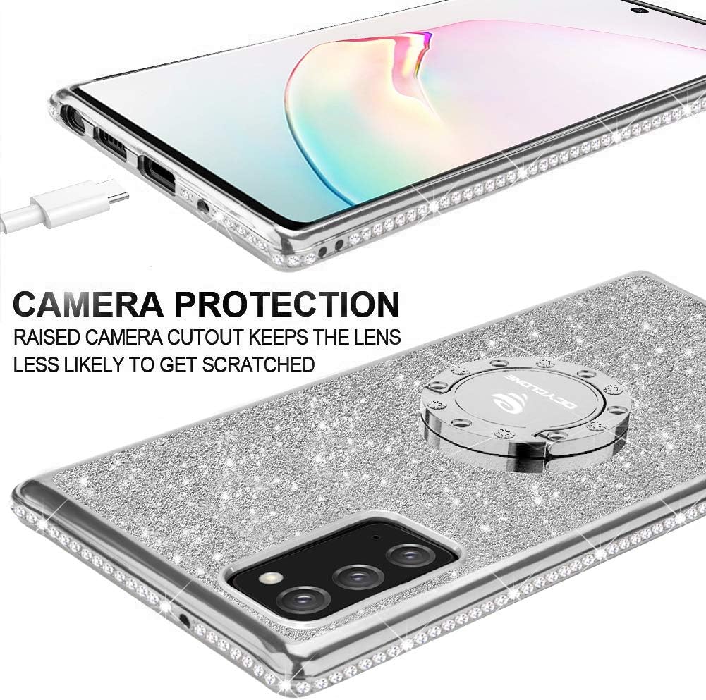 OCYCLONE for Galaxy Note 20 Case, Cute Glitter Sparkle Bling Diamond Rhinestone Bumper with Ring Kickstand, Women Girls Soft Protective Phone Case for Samsung Galaxy Note 20 5G 6.7 inch 2020 - Silver