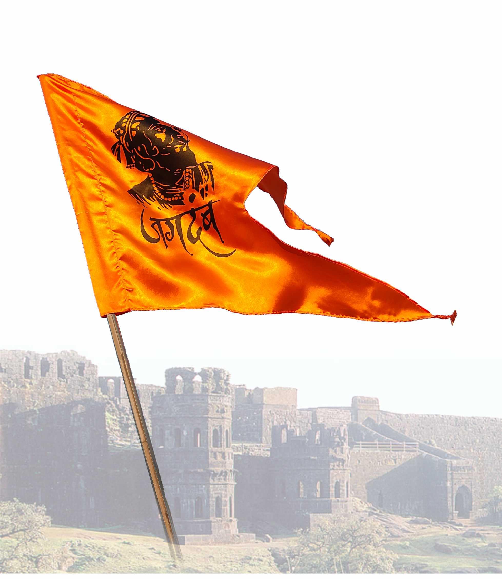 La Jarden® LARGE 3.33 x 2.6 feet Chhatrapati Shivaji Maharaj Jayanti, Bhagwa, Silky Shiny Orange Satin Flag of Shivaji Maharaj, Maratha Empire, Shivaji Jayanti, Maratha Pride, Hindavi Swarajya, Janta Raja Flag (pack of 1) 40x31in.