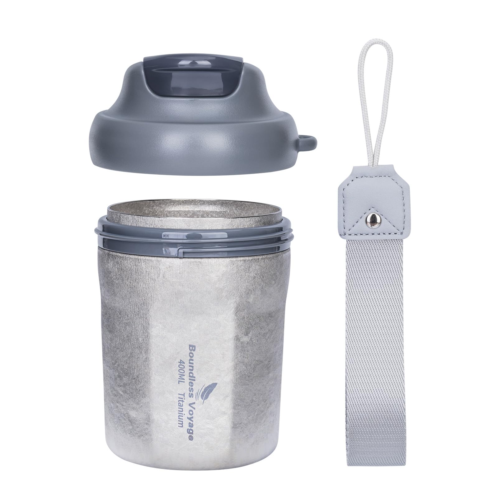 iBasingo Ti3236D Tasse à café en titane isotherme anti-déversement avec couvercle coulissant réutilisable à double paroi pour garder l'eau chaude/glacée, le thé, la bière