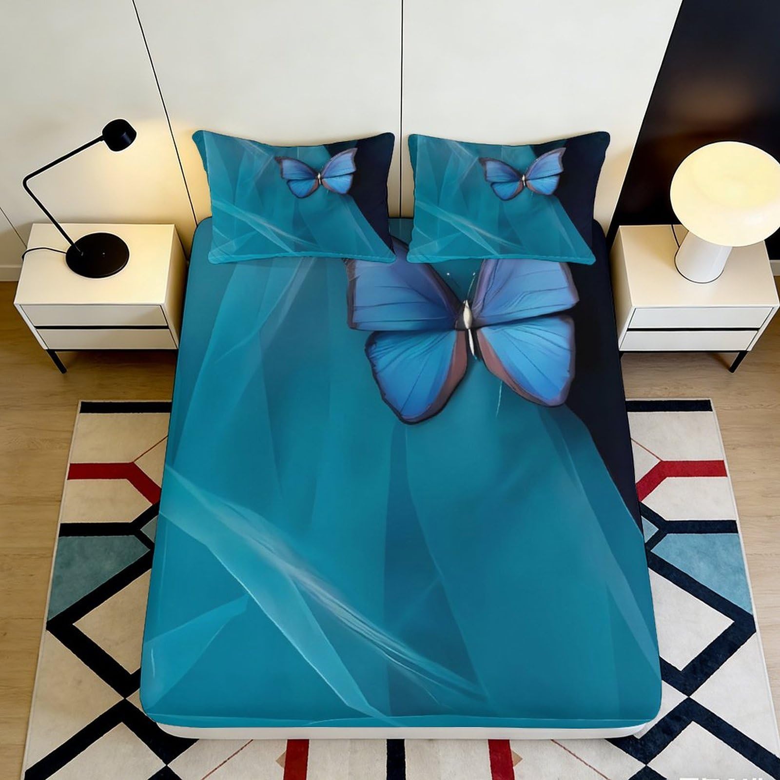 3D Printed Butterfly Pattern Fitted Sheet Microfiber Deep Pocket Bedroom Bedding Butterfly Mattress Fitted Cover for Adults 120x200x25cm