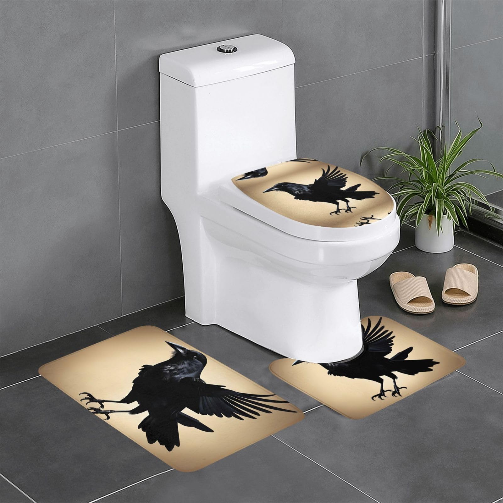 Lot 3 tapis de salle de bain corbeau noir antidérapants pour toilette et coiffeuse