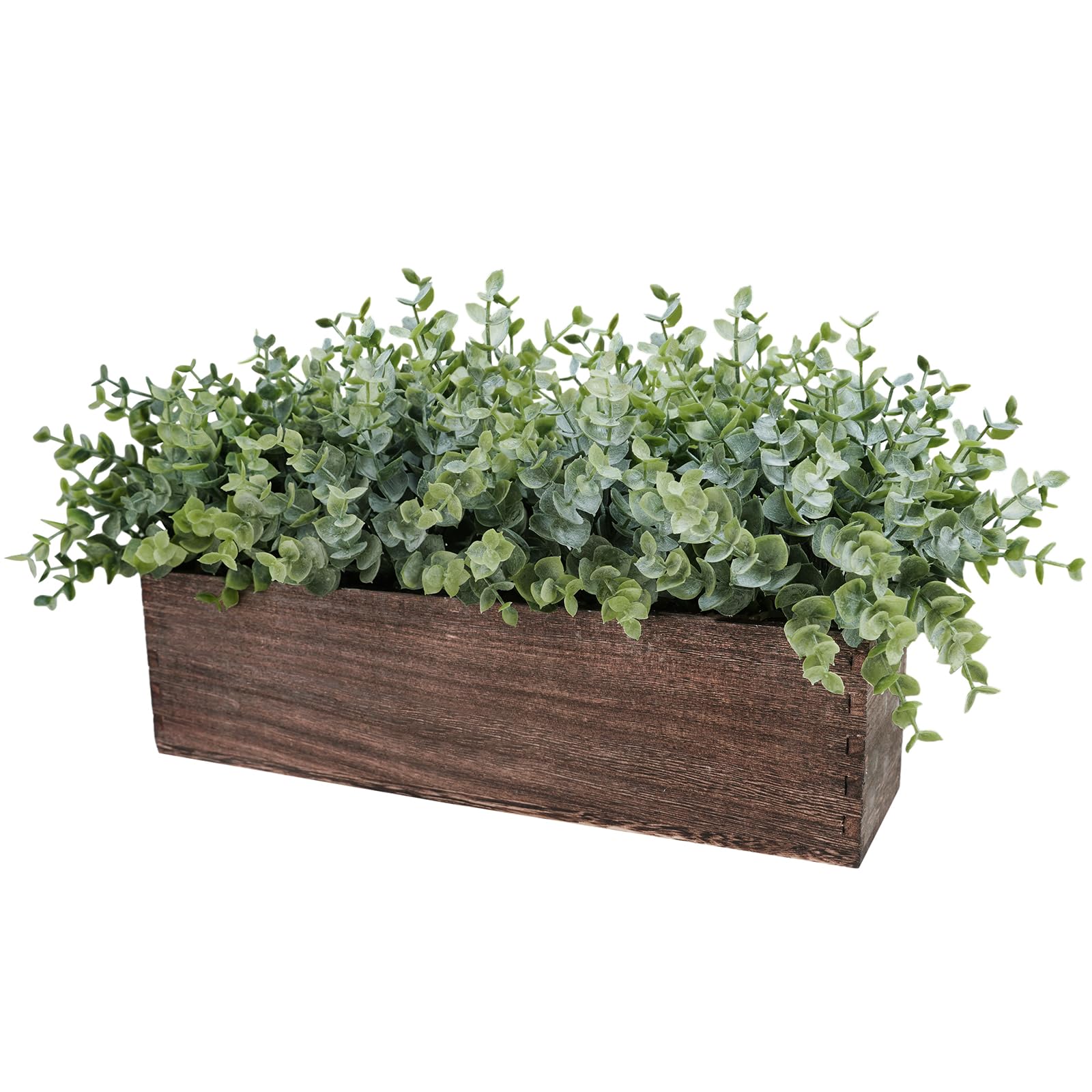 Eucalipto artificial de 14 pulgadas en maceta rectangular de madera, arreglo de plantas sintéticas, planta de eucalipto en maceta de madera para granja, boda, comedor, centro de mesa, 2