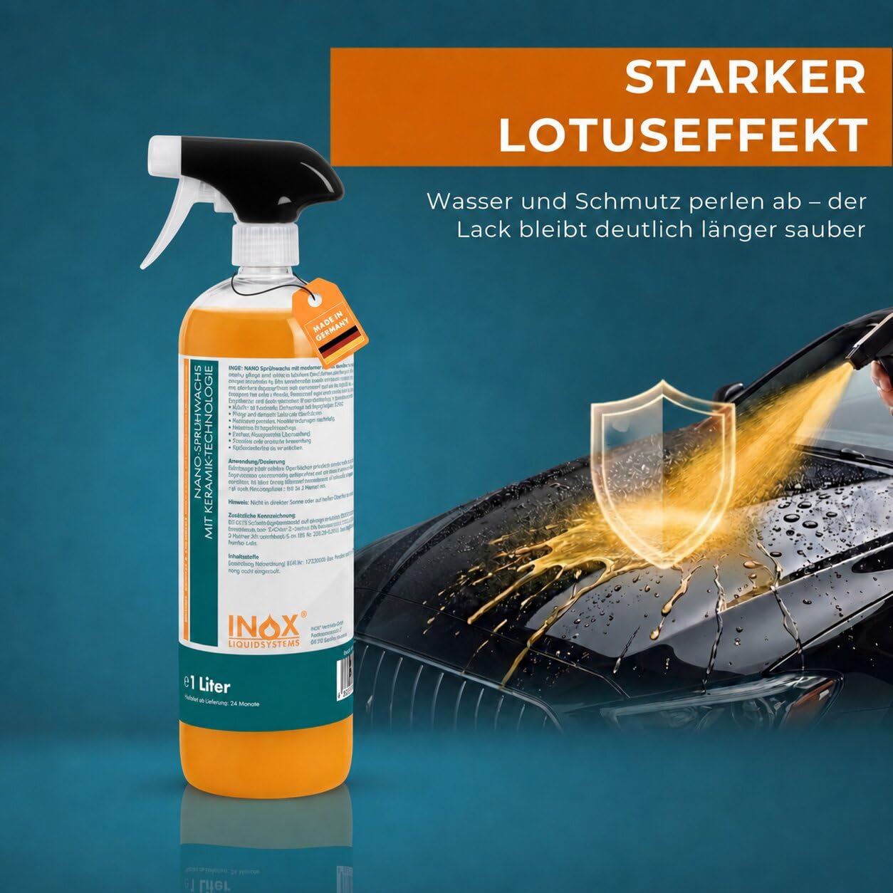 INOX® - Premium Sprühwachs 6x1L Spray mit sofort Abperleffekt | Spray Wax Autopflege Versiegelung | Lackpflege und Sprühversiegelung | Glanz & Schutz für alle Lacke