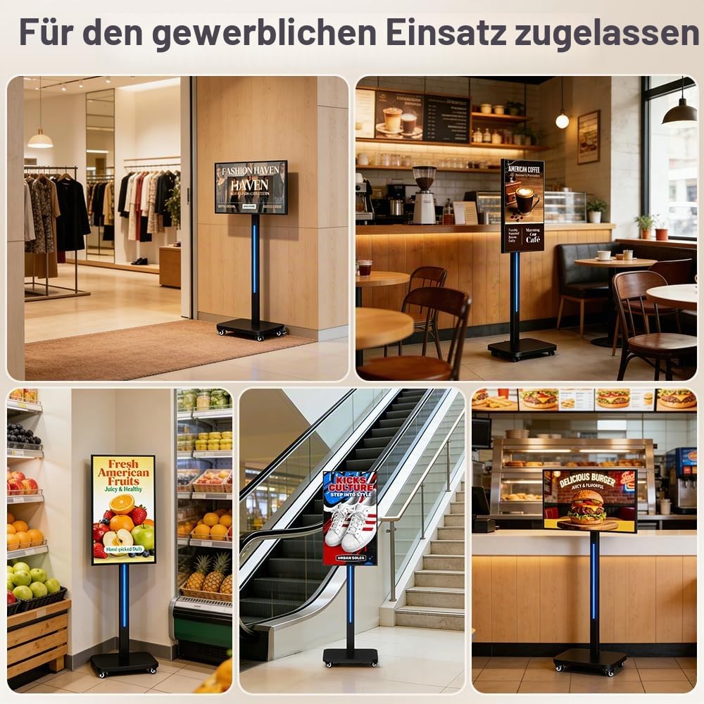 32" Digitaler Kundenstopper, Smartphone Steuerung, Touchscreen Digital Signage Werbedisplay LCD mit Android 14, Interaktiver Gehwegaufsteller für Geschäft