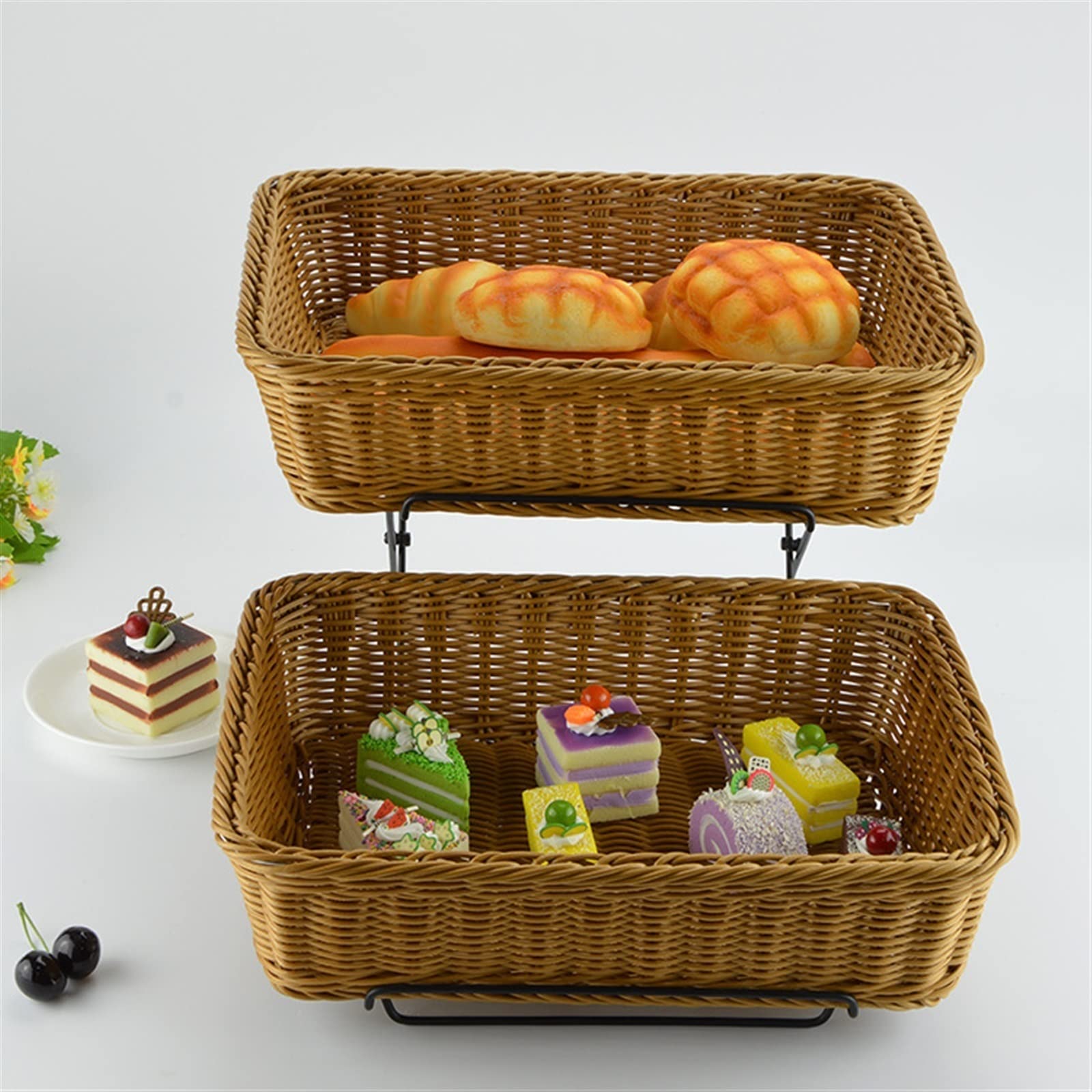 Cesto for Frutta a Doppio Strato Cesto for Esposizione del Pane Vassoio for Pasticceria a Buffet a Due Strati Tessitura Creativa