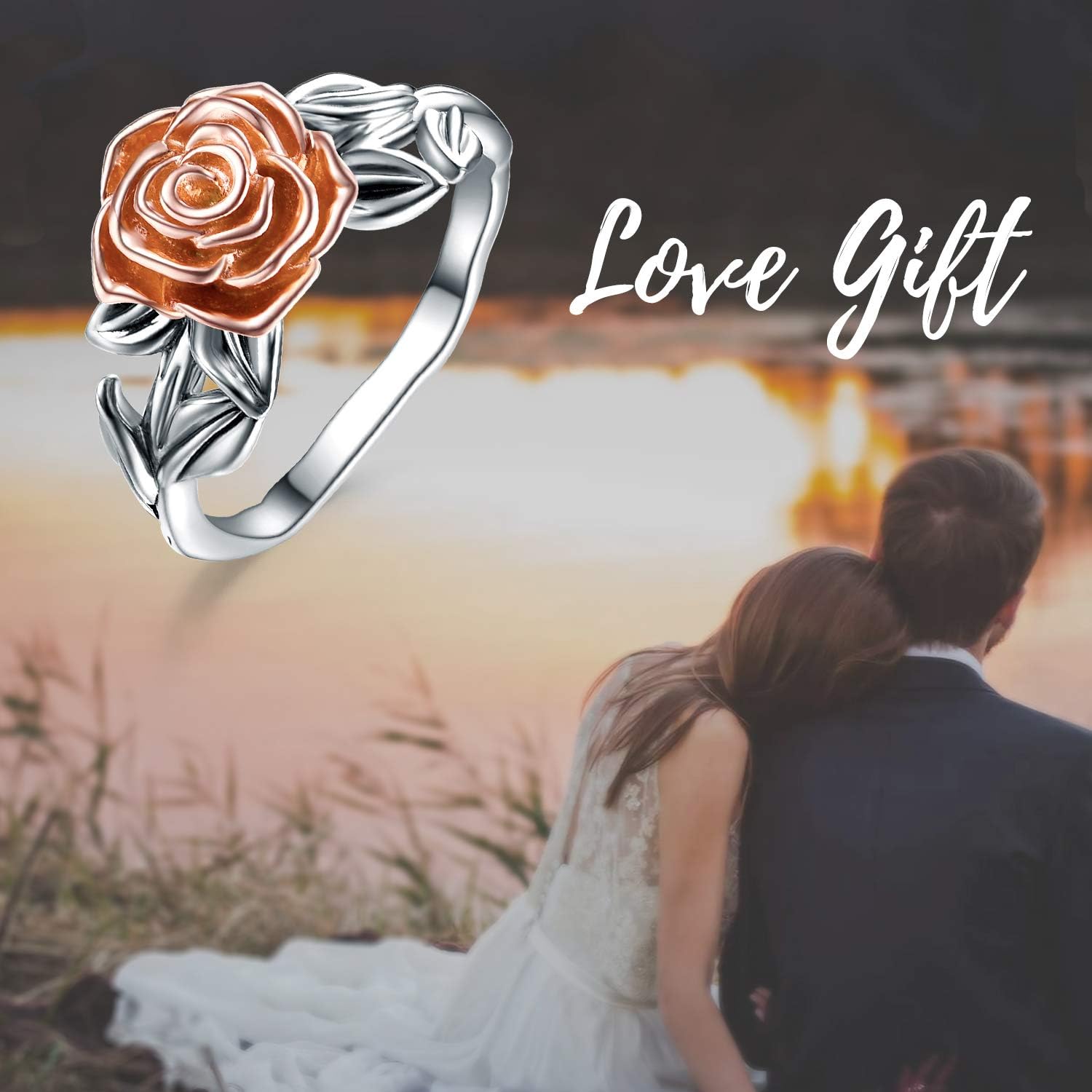 TOUPOP Anello di promessa in argento Sterling 925 con rosa, regalo di Natale, per donne, amiche, compleanni, regali di Natale
