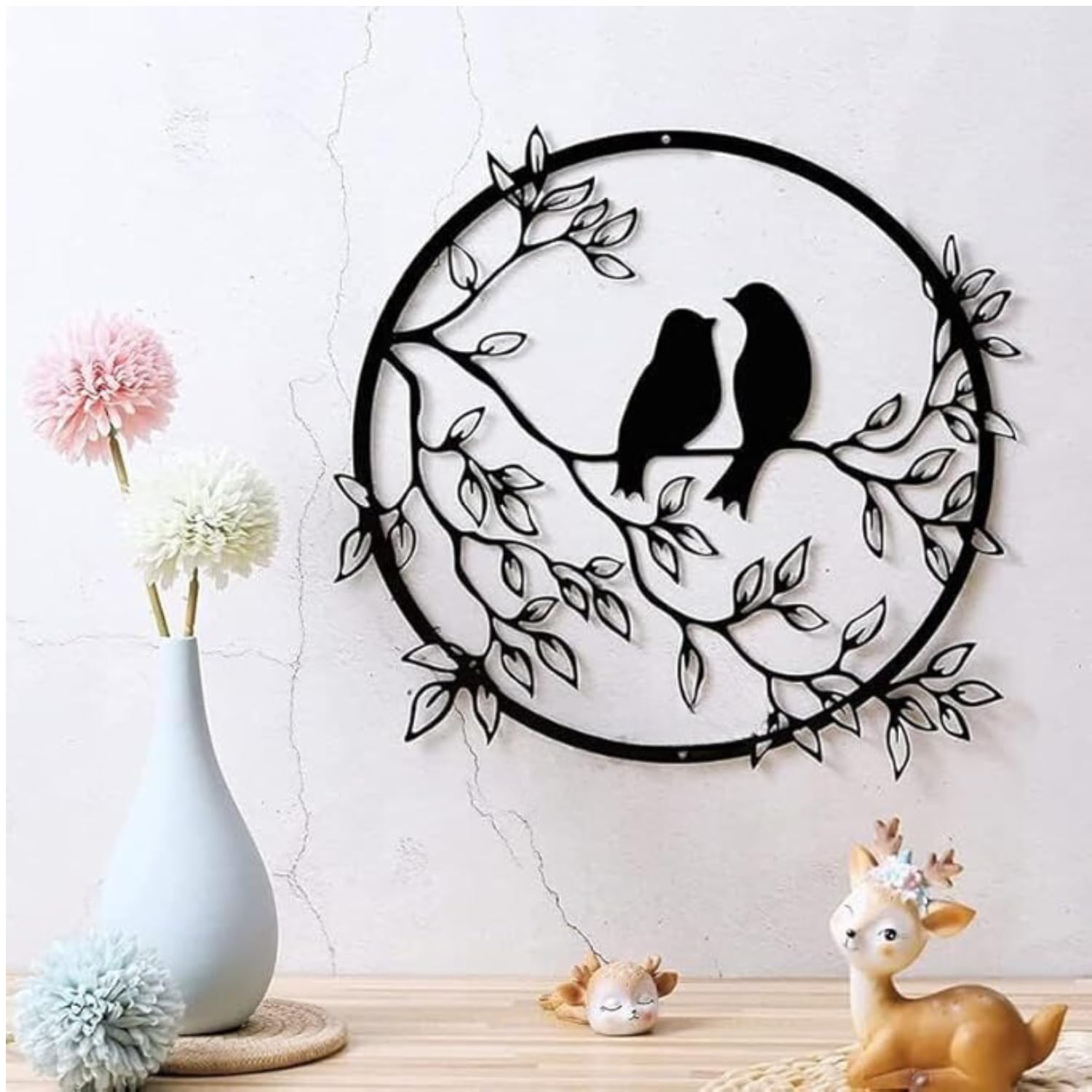 BLIND SHOP Stylish Iron Bird on Tree Branch Wall Art - Metal Decor for Living Room (40x38x1.5 CM)-image-5
