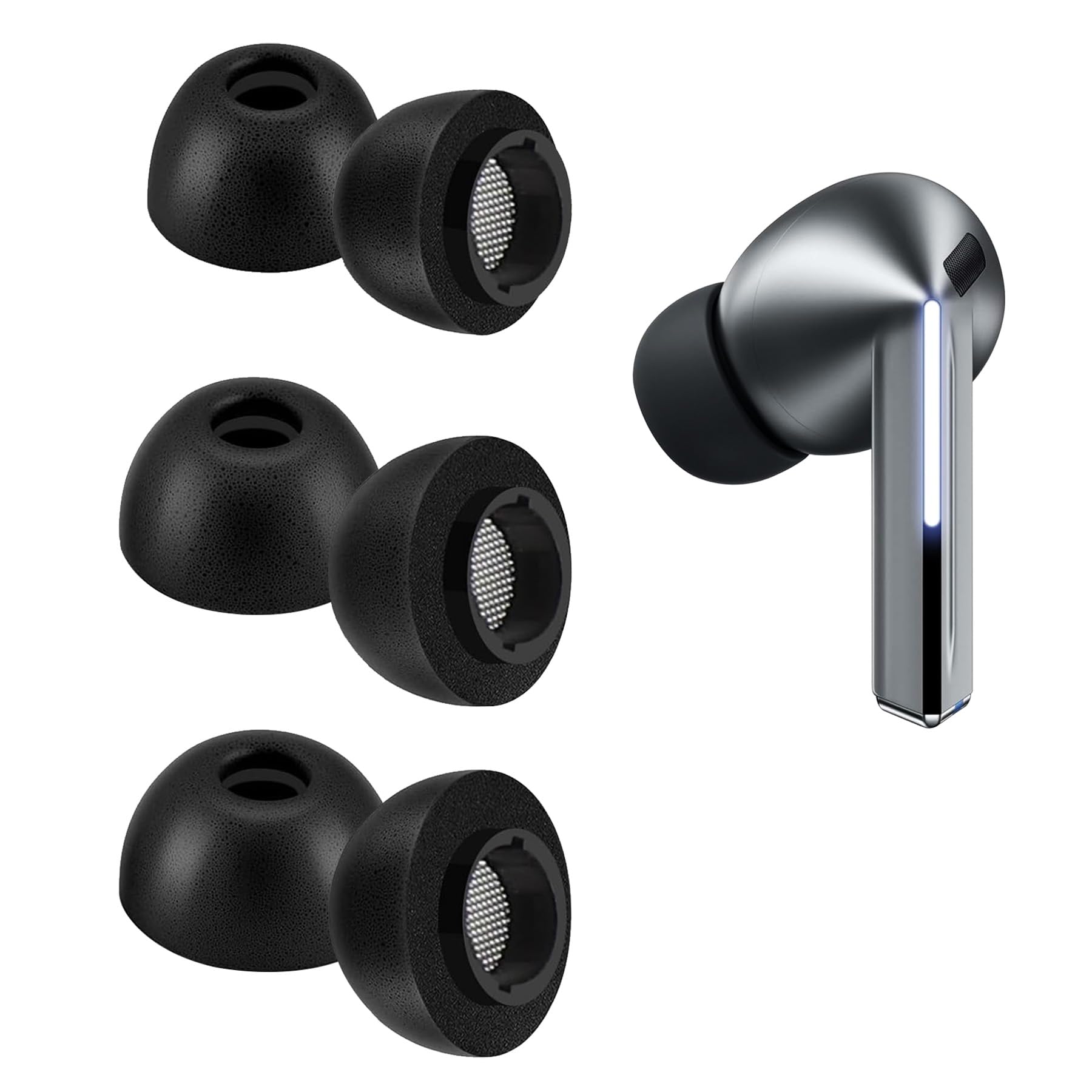 umvowuxa Galaxy Buds 3 Pro Memory Foam Ear Tips Replacement Comfortable Soft Sound Isolating Ear Tip Covers Ear Tip Accessories Compatible with Samsung Galaxy Buds 3 Pro (3 Pair/Black)