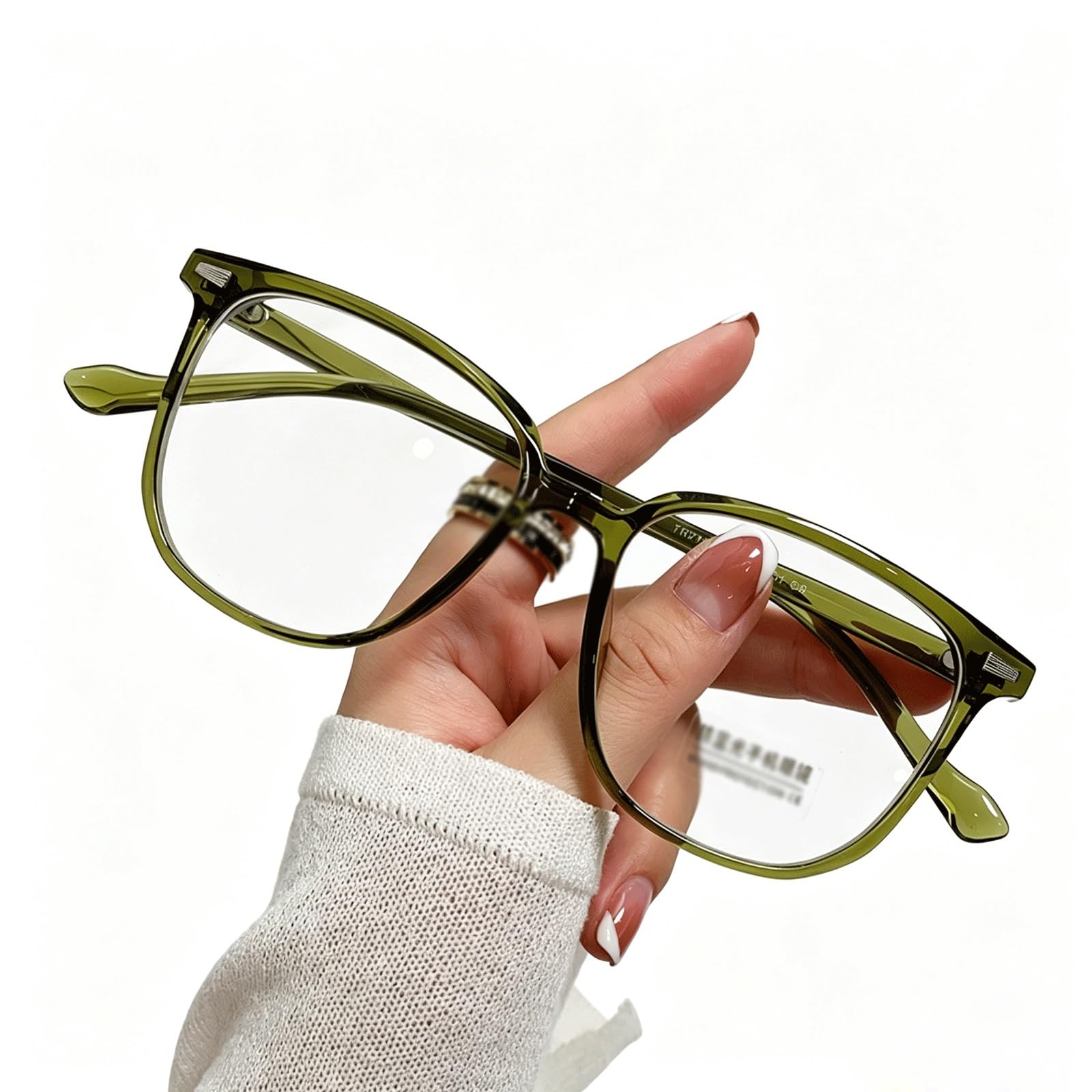 KLJUddGY Square TR Eyewear Frames Full Rim Spectacles for Computer High-Definition Lenses Non Prescription Eyeglasses for Men and Women(Gr�n)