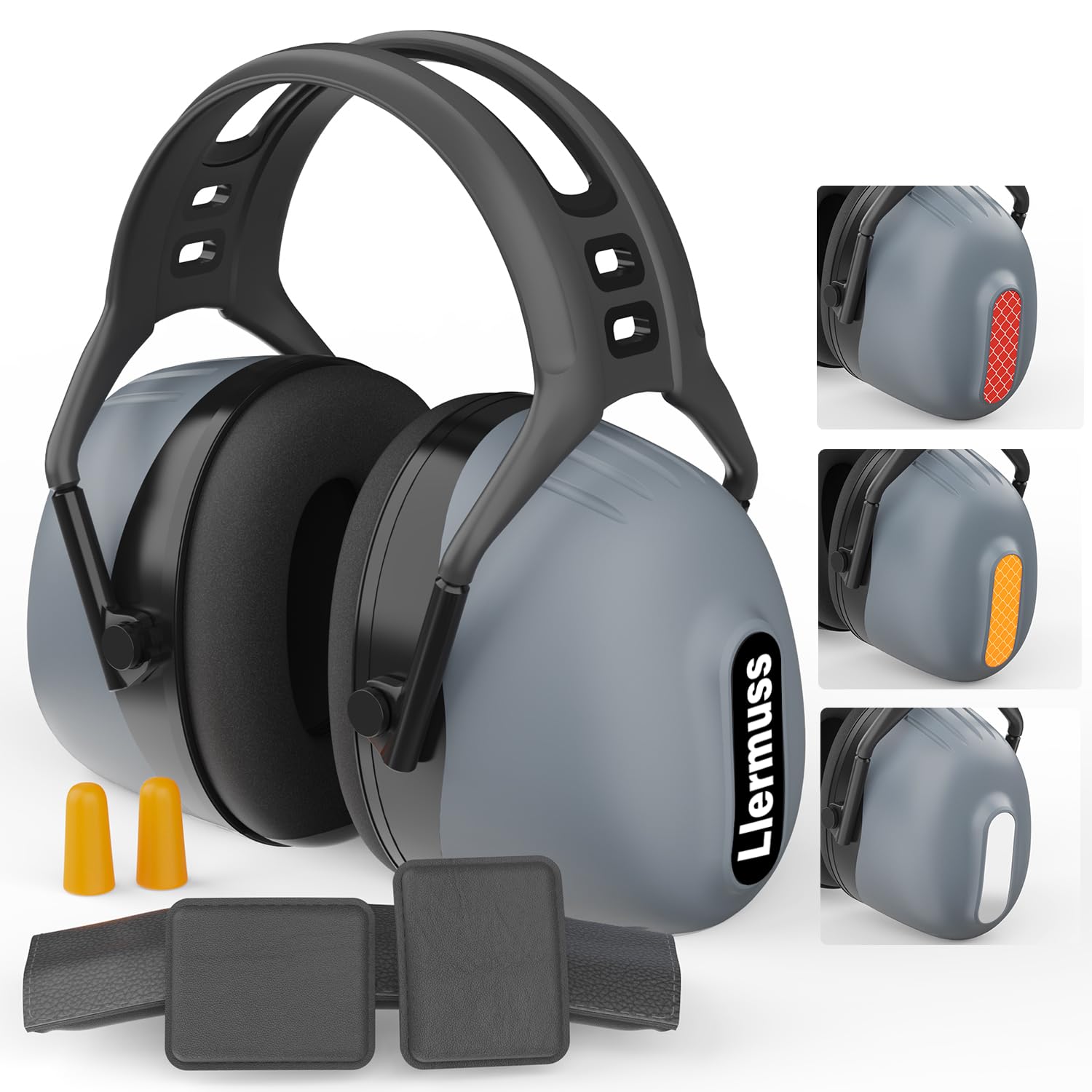 Hearing Protection Earmuffs Llermuss SNR 37dB Noise Reduction Headphones 2-in-1 Headback Shooting Range Ear Protection Safety Soundproof Ear muffs for Mowing Concert Construction Hunting Airplane Grey