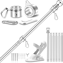 7 FT 1 Inch Spinning Flag Pole Kit for Outside House Porch Residential Wall Mounting, Stainless Metal Flag Poles for 3x5 4x6 Flag with 2-Position Holder Bracket, Rotating Flagpole Rings 7 FT, Silver