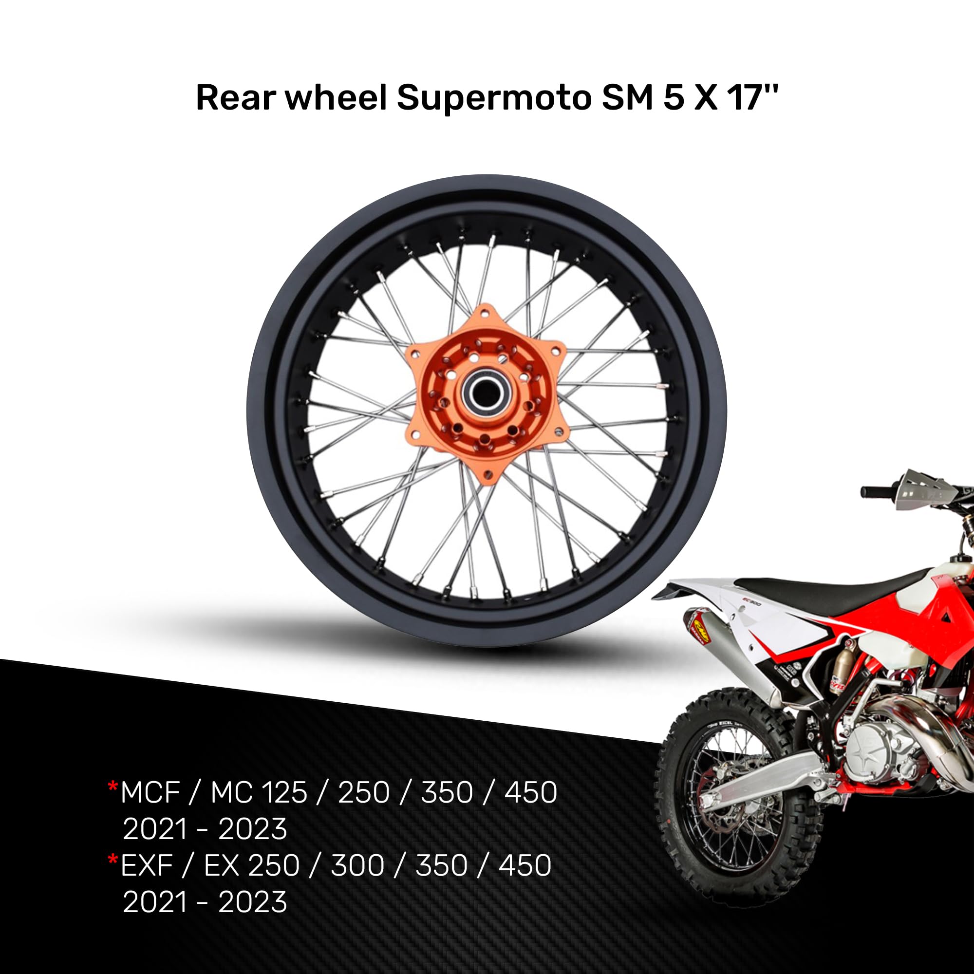 avdb -moto felga/szprychy koło tylne 5" x 17" kompatybilne z KTM SX 150 2013-2014, SXF 250 SX-F 2013-14, SXF 350 SX-F 13-14, HUSQVARNA FS 450 FS450 16-22, GASASGAS MC 12 GAS 5 21-23 Supermoto
