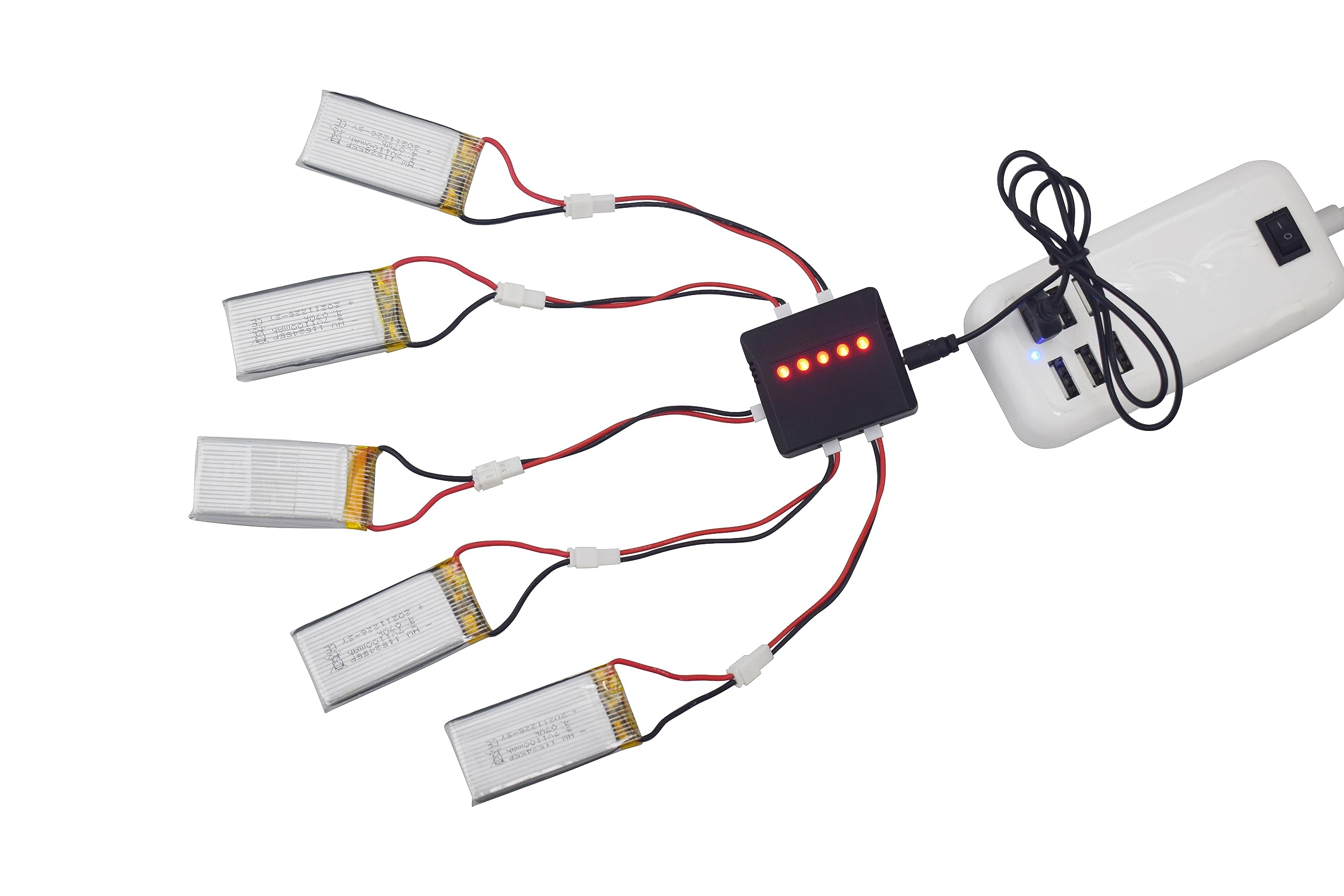 5PCS 1S 3.7V 25C 1100mah PH2.0 Plug Batterie LiPo avec 1PCS 5 in1 Charger pour Avion RC Quadcopter Batterie de Secours pour Drone RC et Voiture RC