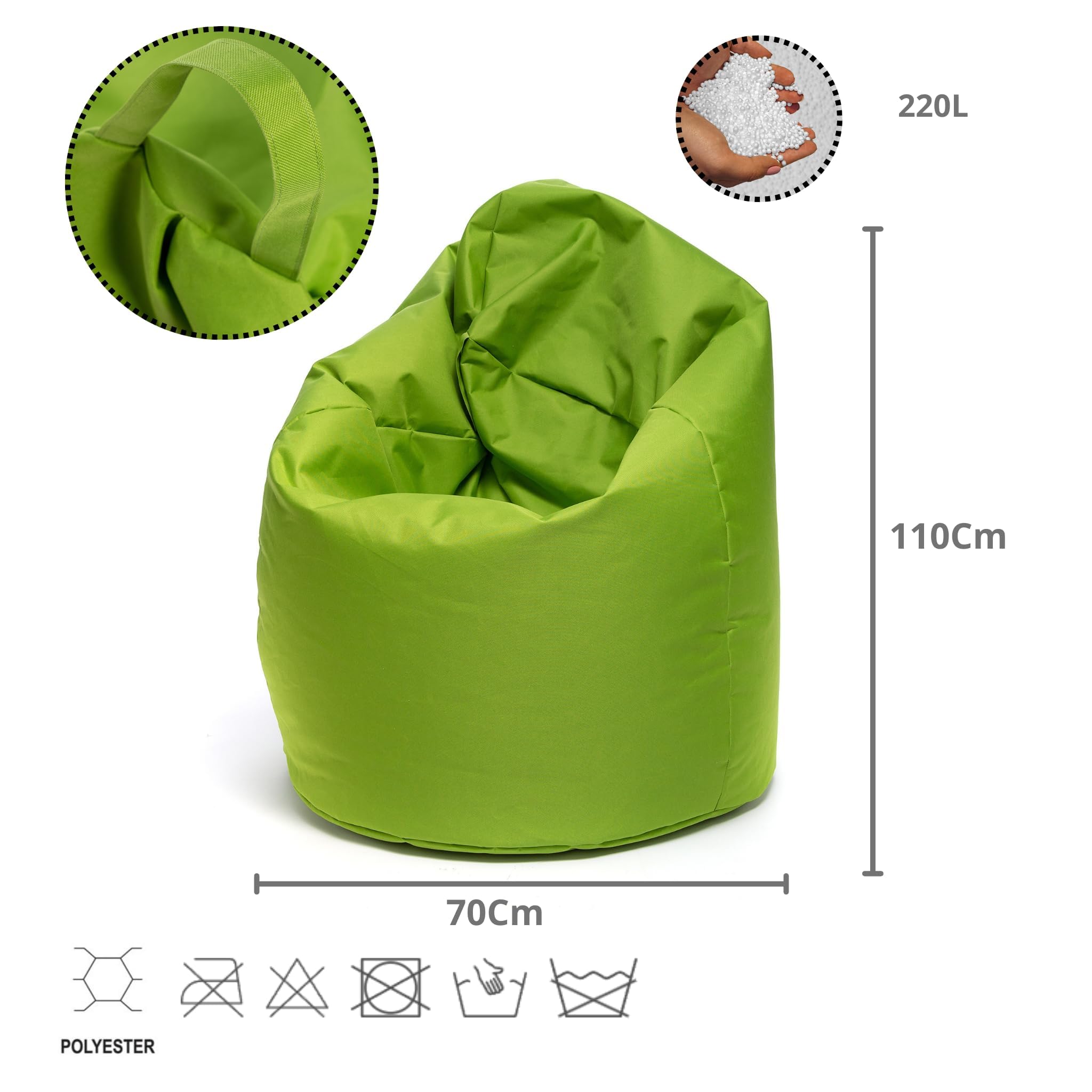 Ecopuf - Poltrona pouf Sako - Pouf per la cameretta dei bambini - Borsa in tessuto robusto - Sedia da salotto - Arredamento - Poltrona L - 70x110cm - Crema Nc18