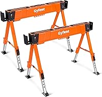 Gyftent Saw Horses 2 Pack: 4400lbs Capacity Folding Heavy Duty Adjustable 21-34in Height for Woodworking Contractors, Orange
