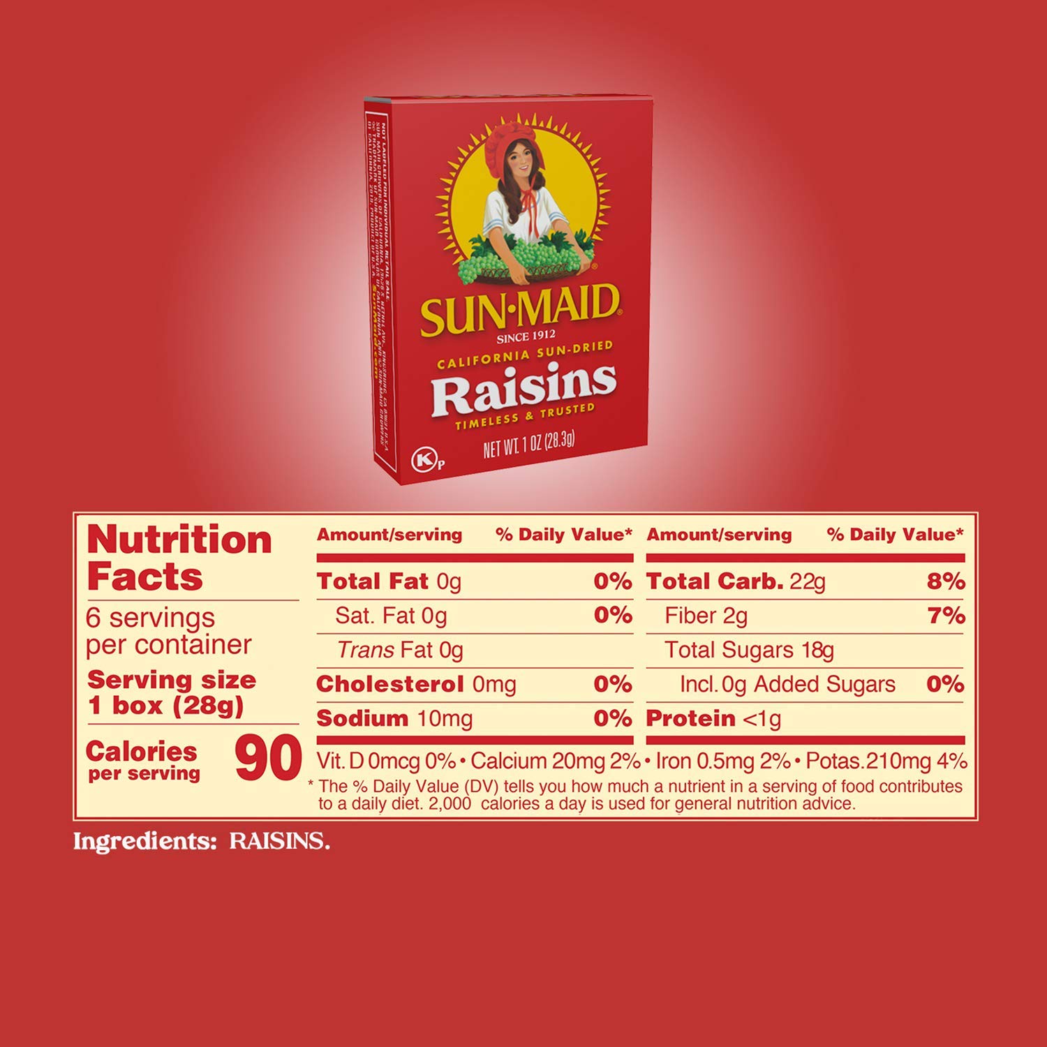 Sun-Maid California Sun-Dried Raisins - (24 Pack) 1 oz Snack-Size Box - Dried Fruit Snack for Lunches, Snacks, and Natural Sweeteners