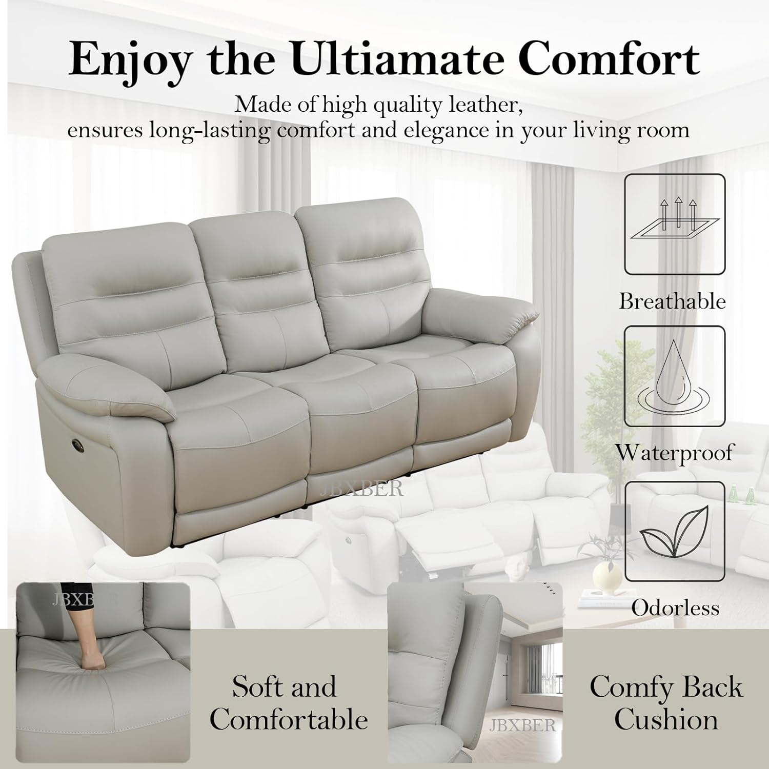 Power Recliner Sofa Set for Living Room Furniture Set, Genuine Leather Reclining Sofa Set for Recliner Couch Recliner Loveseat with Storage Console 2 Piece Set with Cup Holder USB Charging Port