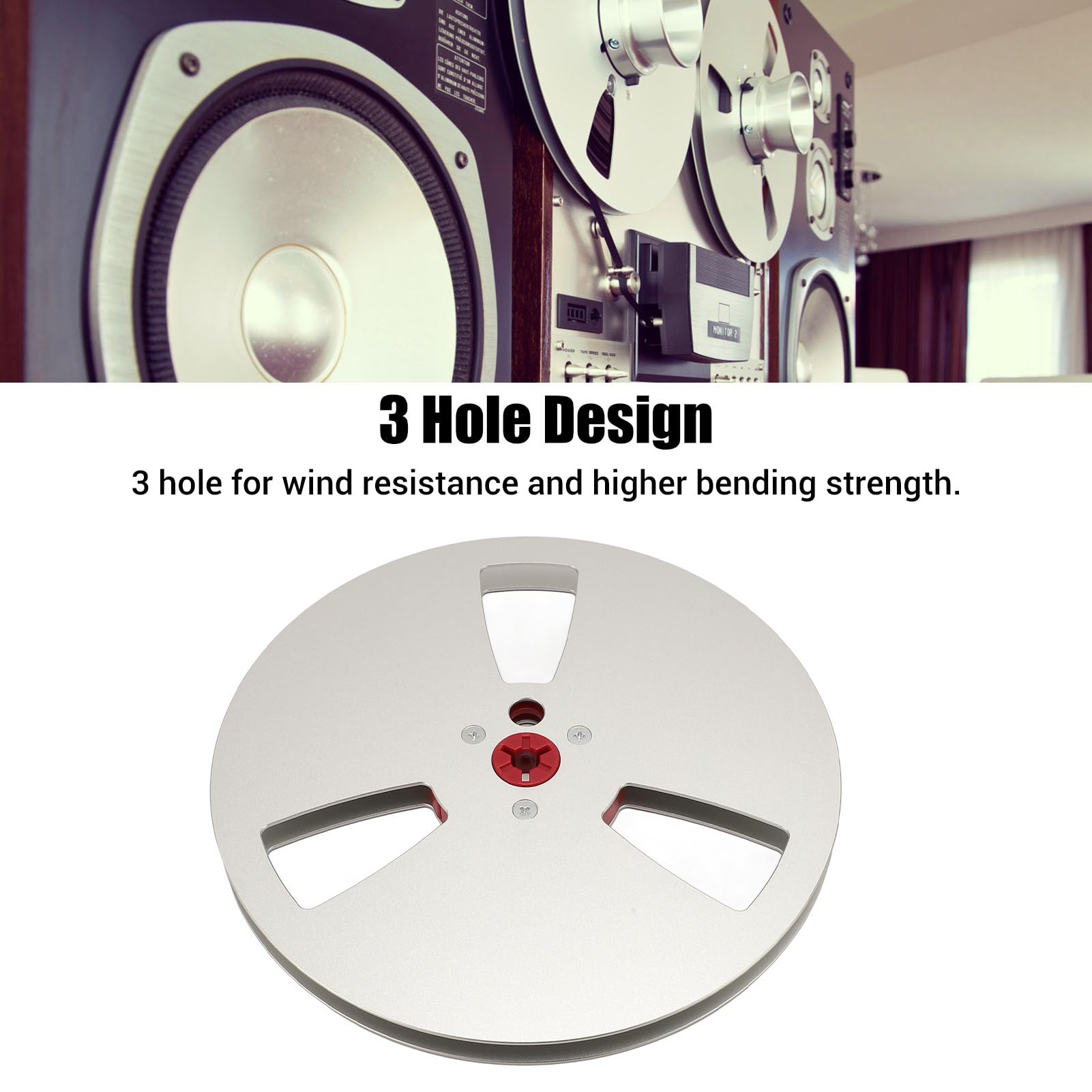 1/4 7 Inch Empty Tape Reel, 3 Holes 7inch Open Reel Sound Tape Empty Reel, Aluminum Alloy Universal for Reel to Reel, Takeup Reel, 3 Holes Empty Tape Reel for Recording (Silver)