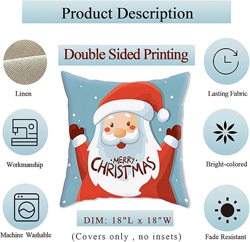 Miniatura 2 de Juego de 4 fundas de almohada navideñas de 18 x 18 pulgadas, estampado de doble cara, perfectas para decoraciones navideñas de granja, sala de