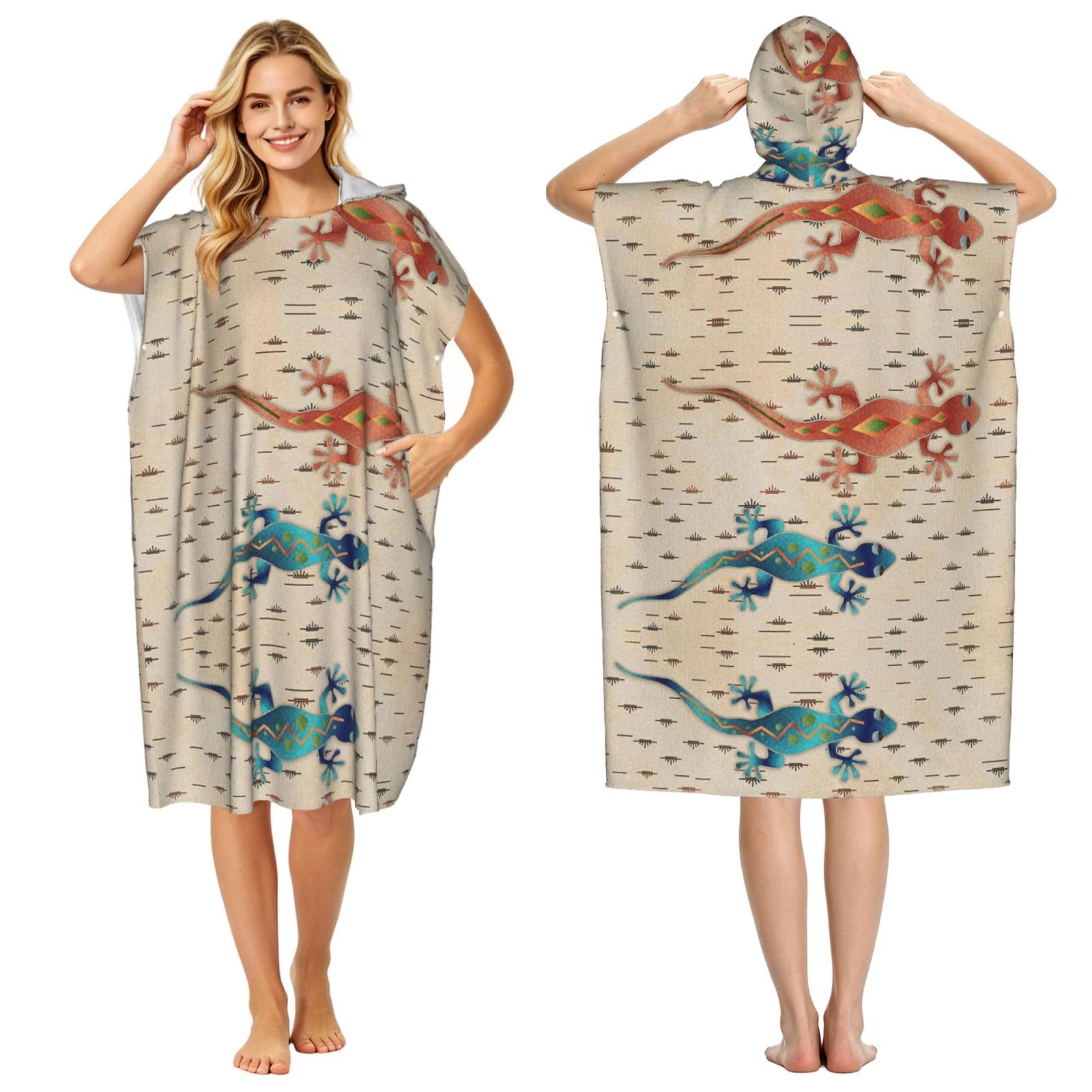 Peignoir à capuche geckos pour adulte en tissu éponge léger