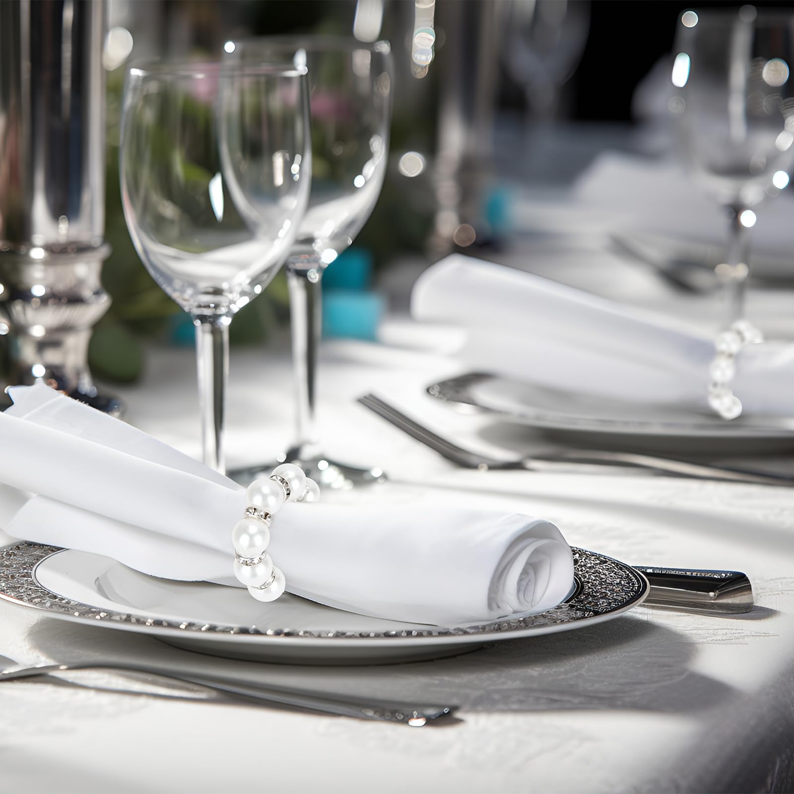 Anelli portatovaglioli con perle, 60 pezzi, con fibbie, tovaglioli, anelli allungati, con strass, portatovaglioli, fermagli per tovaglioli, decorazione da tavolo per cene, matrimoni, banchetti e feste