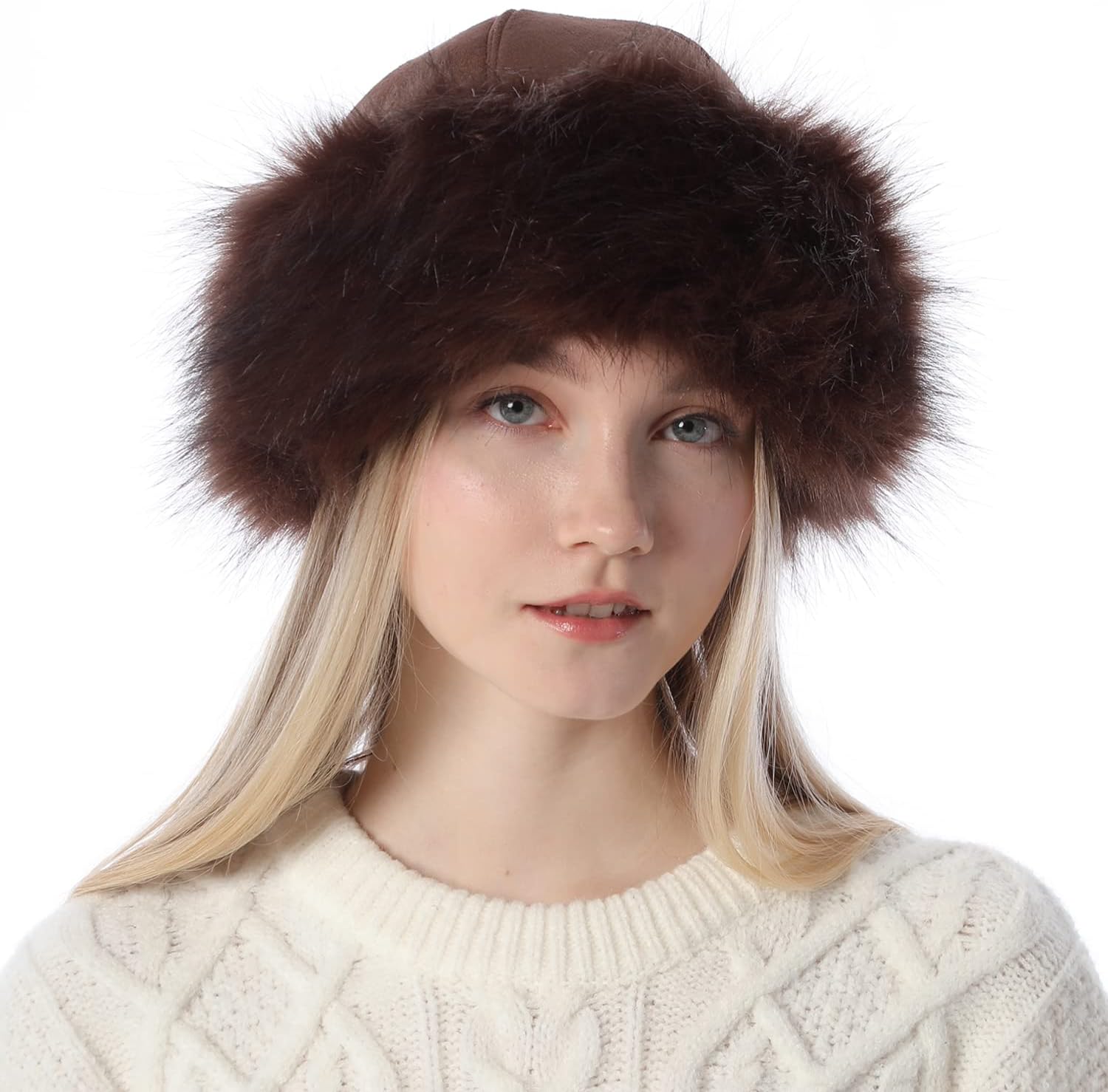 Women's Faux Fur Hat Fluffy Warm Cap Cossack Russian Style for Winter Ski Snow