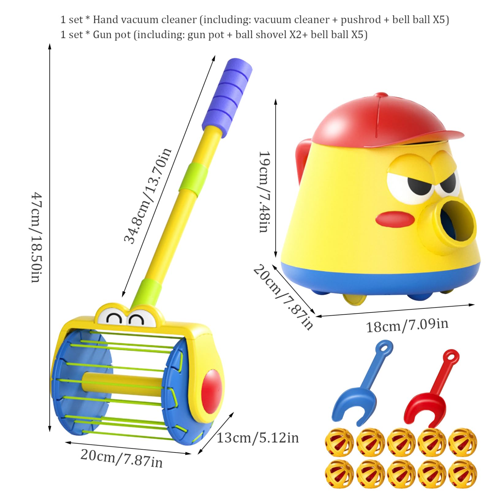 Aspirapolvere a Sfera Giocattolo Rotante a 360° per Bambini Aspirapolvere Giocattolo Set con Push Walker Campana Sfera con Vanga Senza Batteria