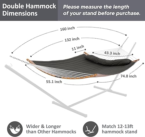 Miniatura 6 de SUNCREAT Hamaca doble portátil con barra separadora curva, capacidad de 450 libras, hamaca resistente para exteriores con bolsa exterior, gris oscuro