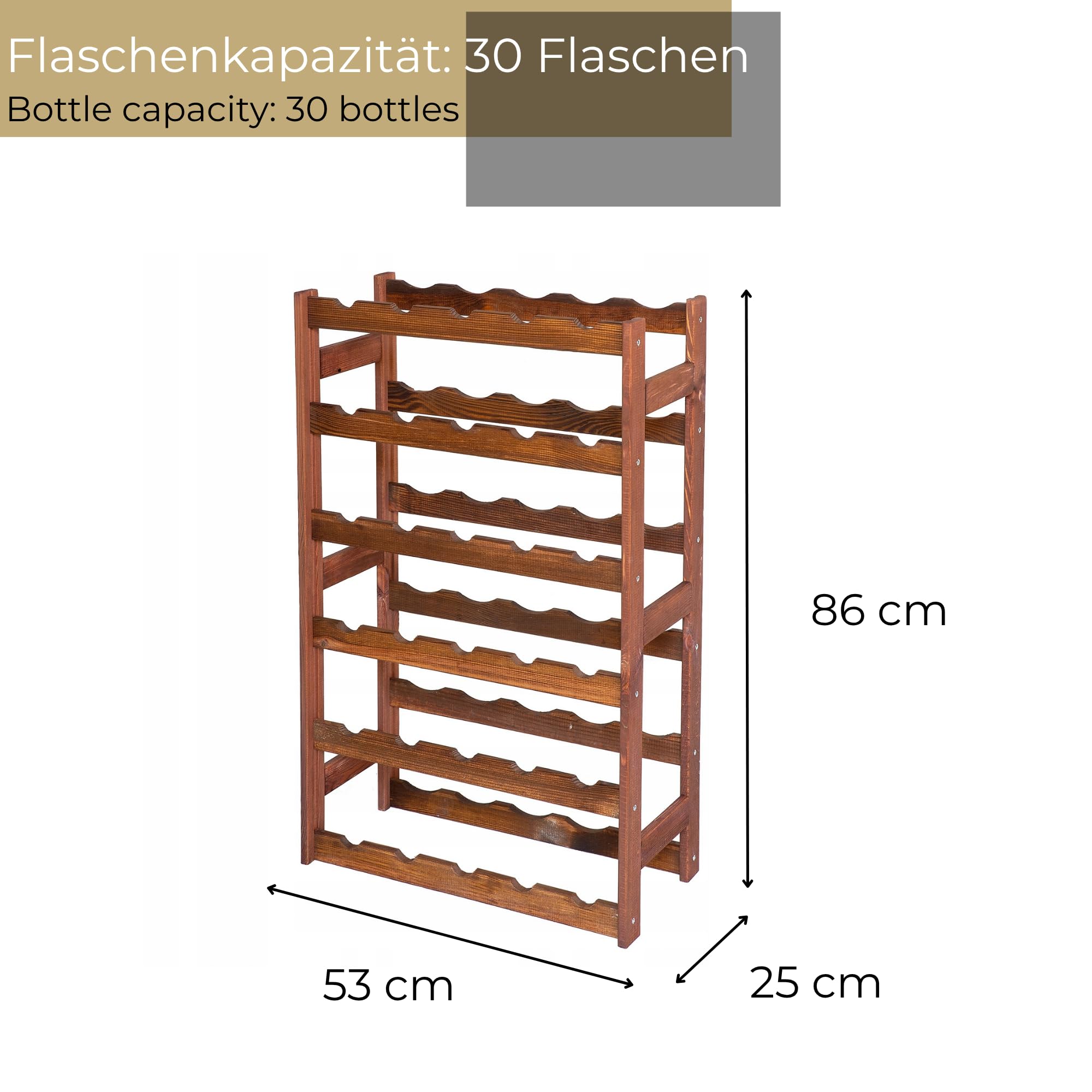Drewniany Regał Na Wino Brązowy na 30 Butelek 53x86x25 cm Drewno Stojak Na Wino Do Kuchni Piwnicy Salonu
