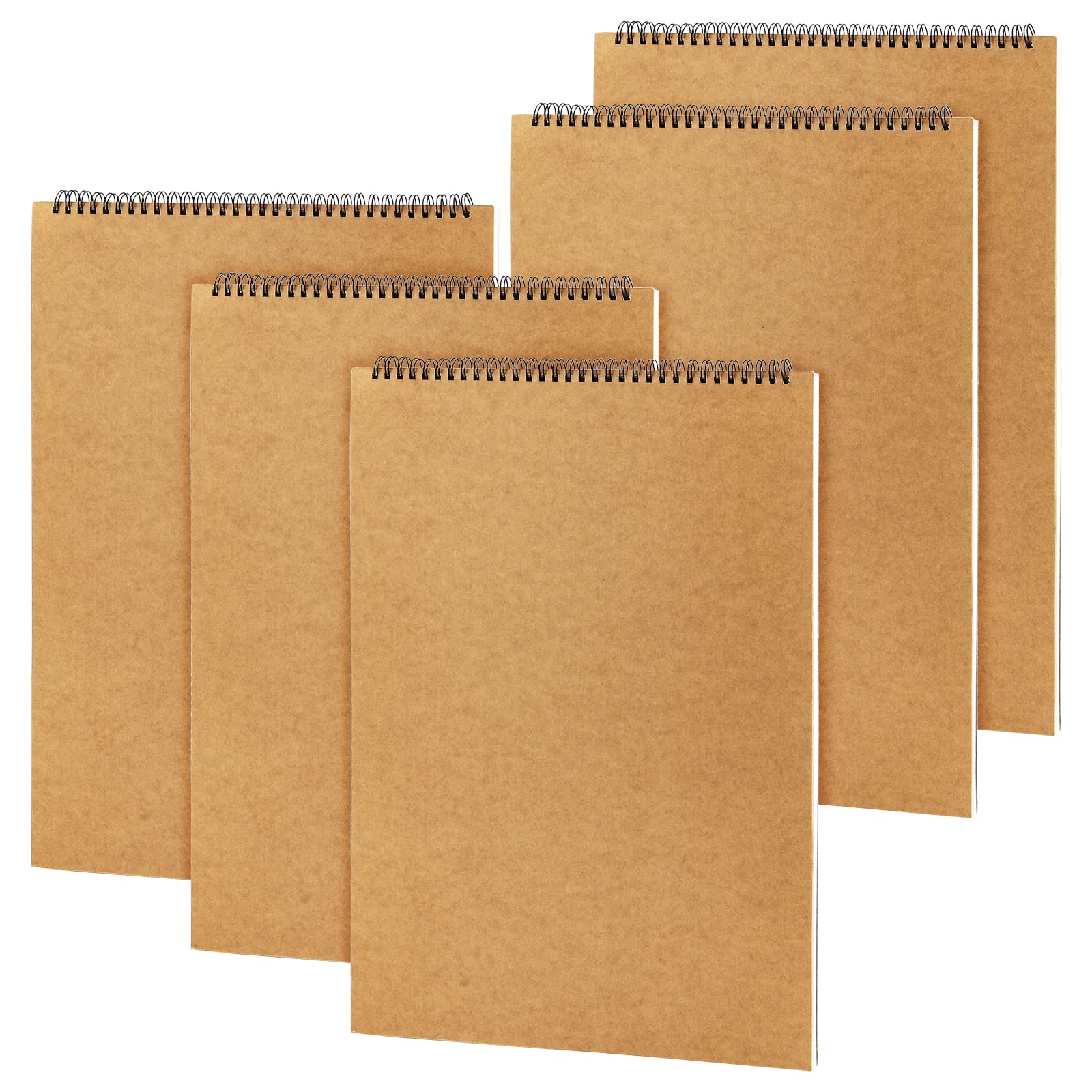 Keileoho Brown 5 Pcs A3 Landscape Sketchbook, 30 Pages/60 Sheets 160Gsm A3 Drawing Pad, Spiral Sketchbooks For Home Office