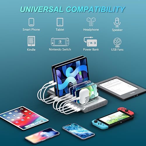 Miniatura 4 de Unitek Estación de carga multiiPad Estación de carga USB de 10 puertos para múltiples dispositivos, base de carga rápida para iPhone, iPad,
