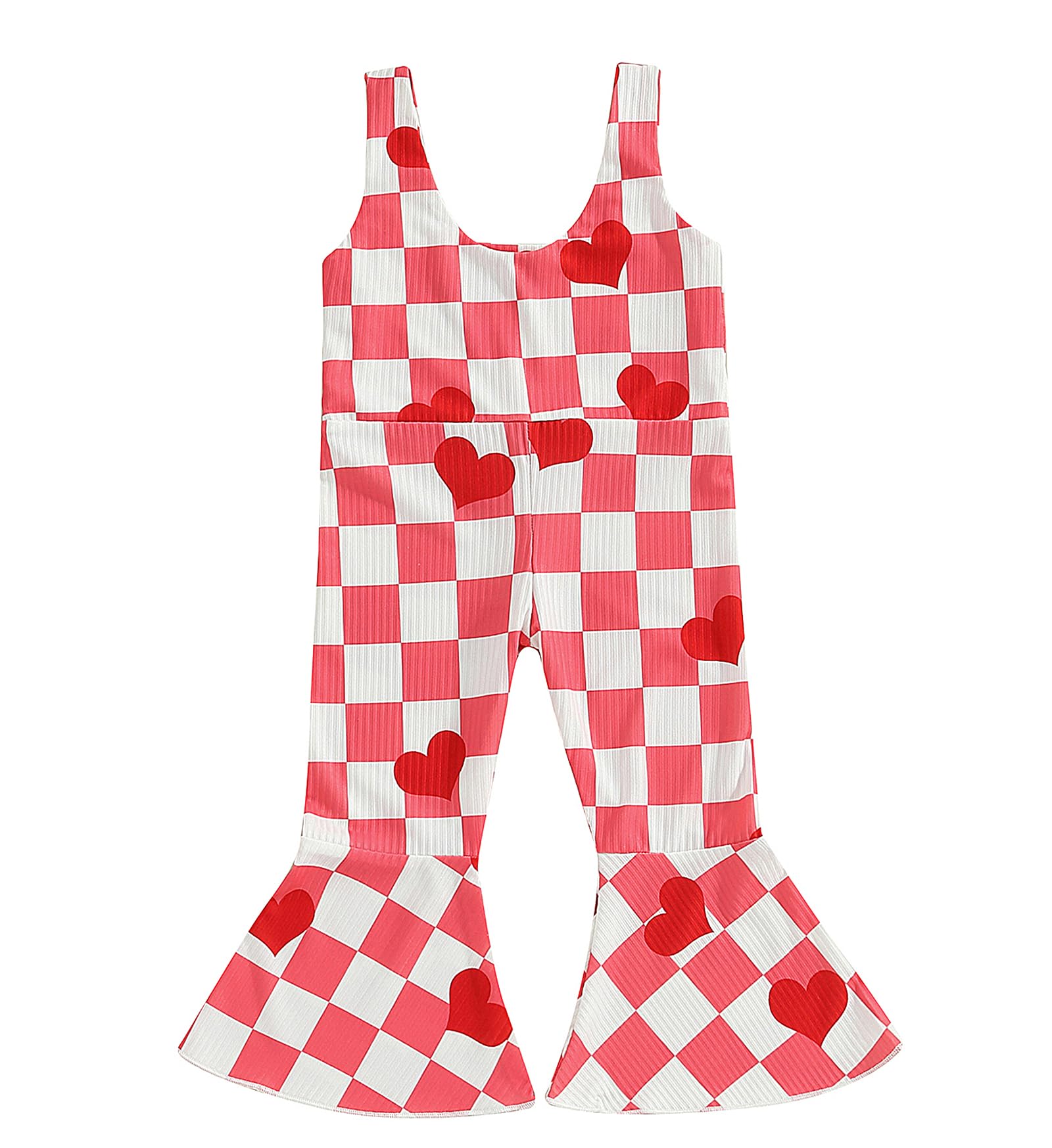 ZAXARRA Toddler Baby Girl Stripes Bell-Bottom Jumpsuit Romper Overalls Long Pants Outfits (4-5 Years, Plaid Love)