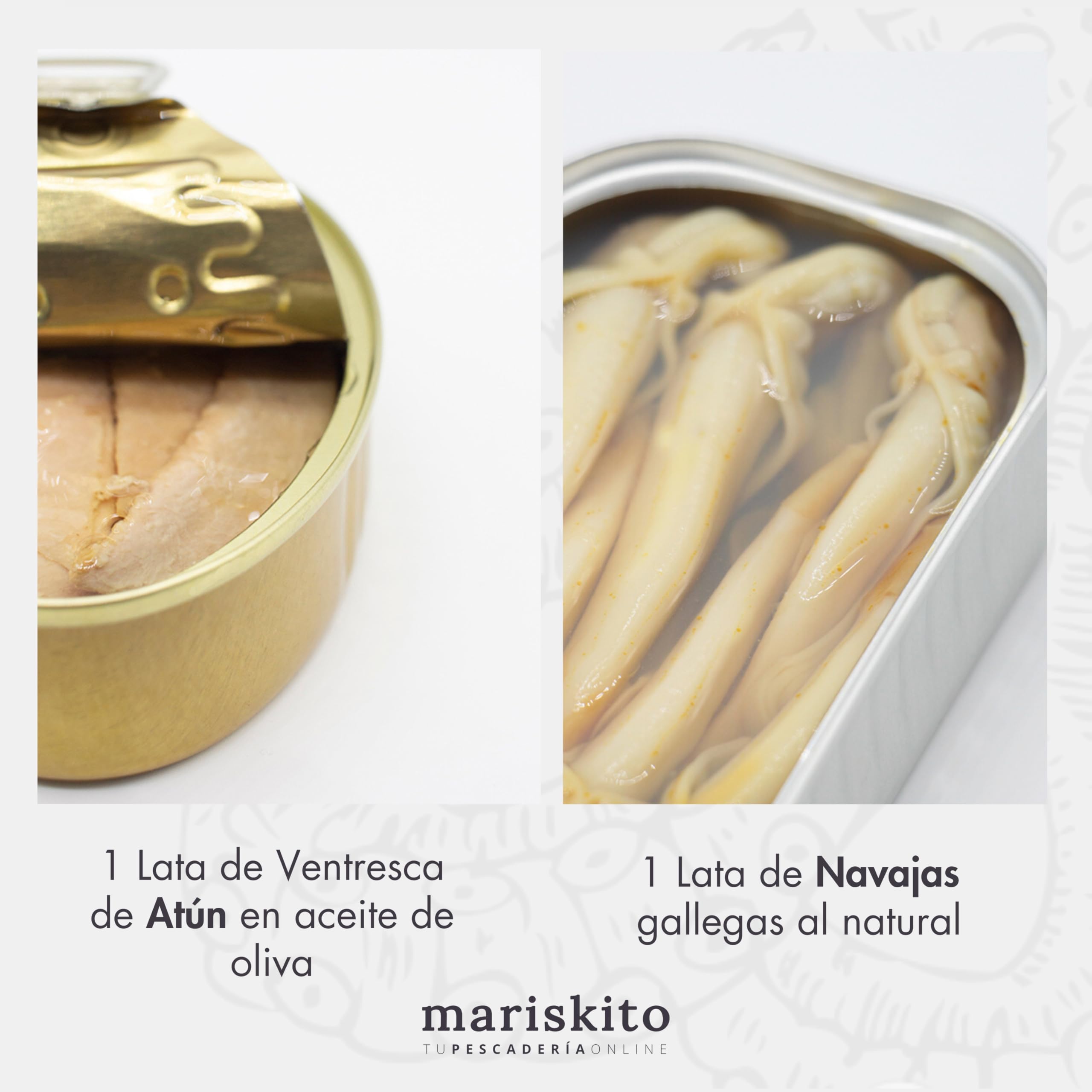 MARISKITO | Pack La Mar de Rico - 7 Conservas Gourmet - Latas de Conservas Gallegas - Caja Regalo - Lote de Productos Delicatessen
