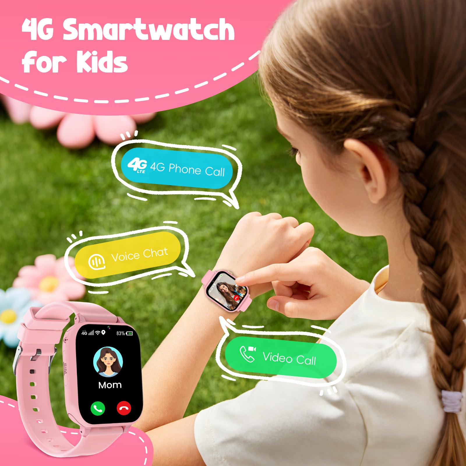 Alutoria Smartwatch Niños con GPS y Llamadas, 4G Reloj Telefono Niños Niña