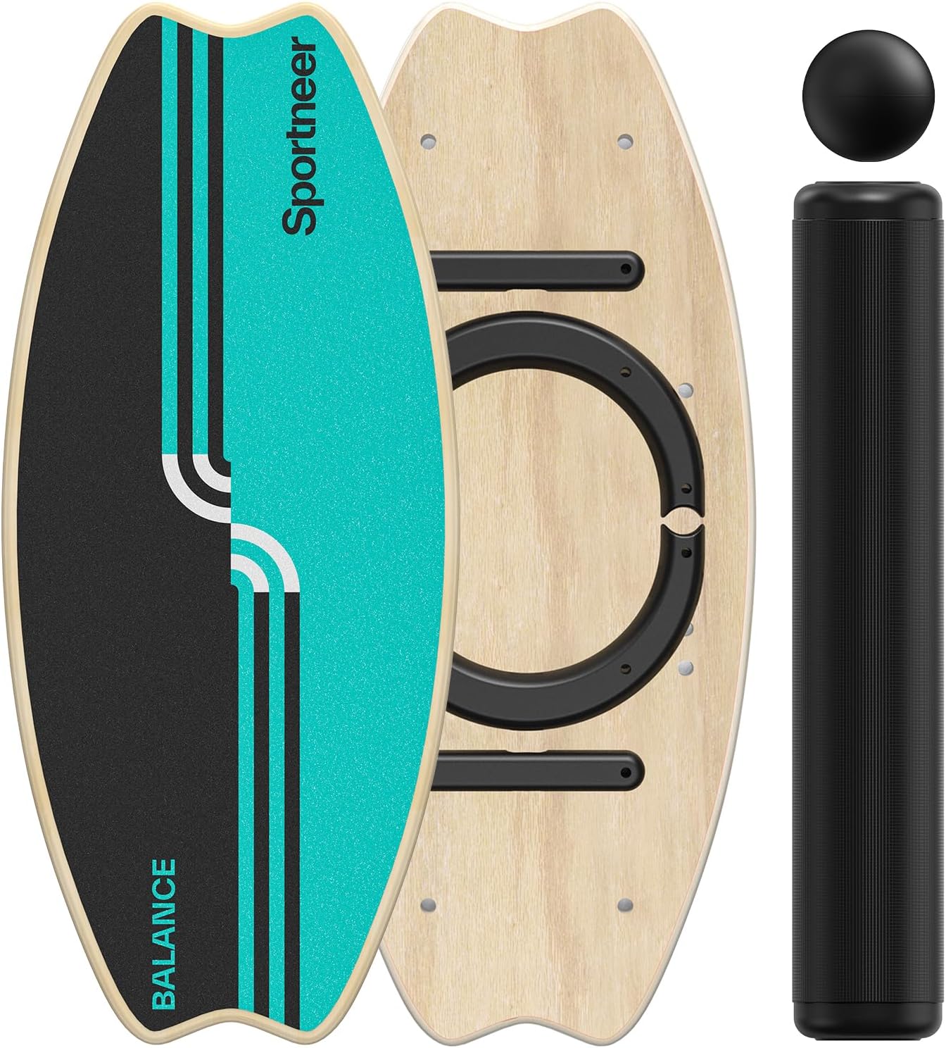 Sportneer Balance Board - 7 Modes Wobble Board with Adjustable Stoppers - Exercise Balancing Stability Trainer for Improve Balance, Surf Trainer & Physical Therapy - Roller and 2.8'' Ball Included Turquoise - Image 1 of 9