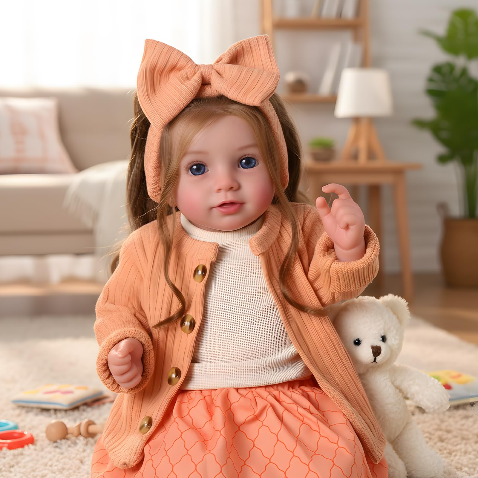 BABESIDE Reborn-Babypuppen 50 cm Realistische Baby-Puppe Lebensechtes Mädchen mit Braunen HaarenHandgemachter weicher Stoffkörper Inklusive Kleidung & Spielzeug-Zubehör