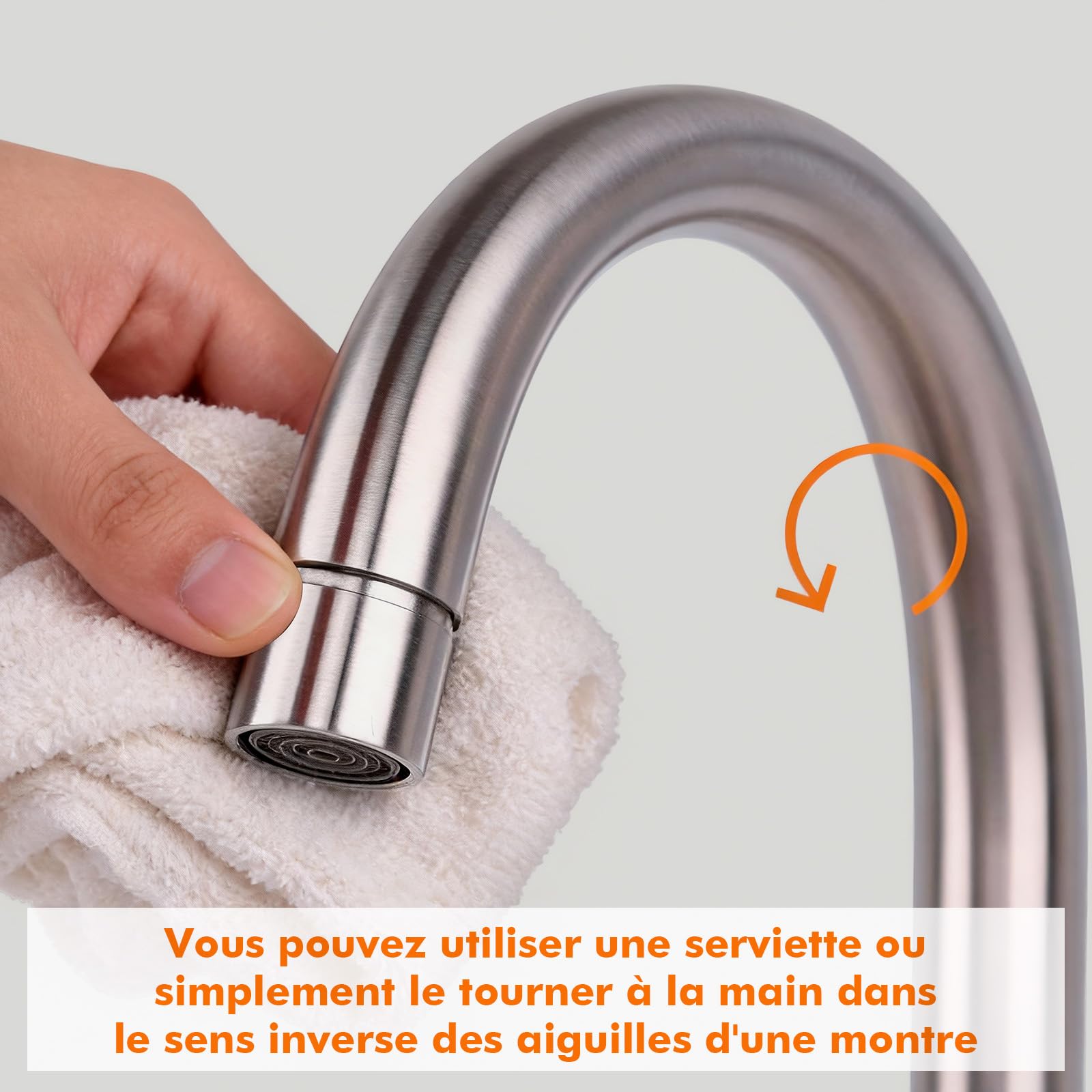 GRIFEMA G4008 Robinet de Cuisine Mitigeur Évier à Poignée Unique, Arc Élevé 360, Acier Inoxydable